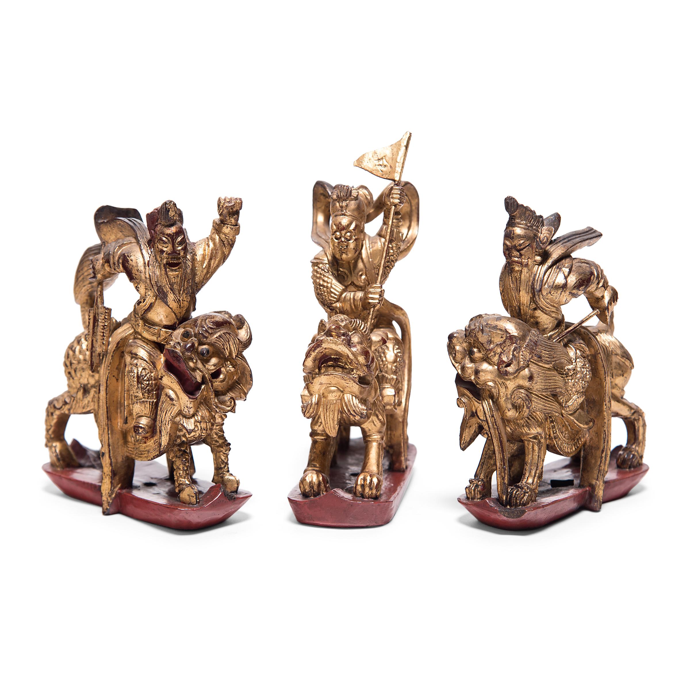 Lacquered Chinese Mythical Gilt Figure with Divine Steed, circa 1850