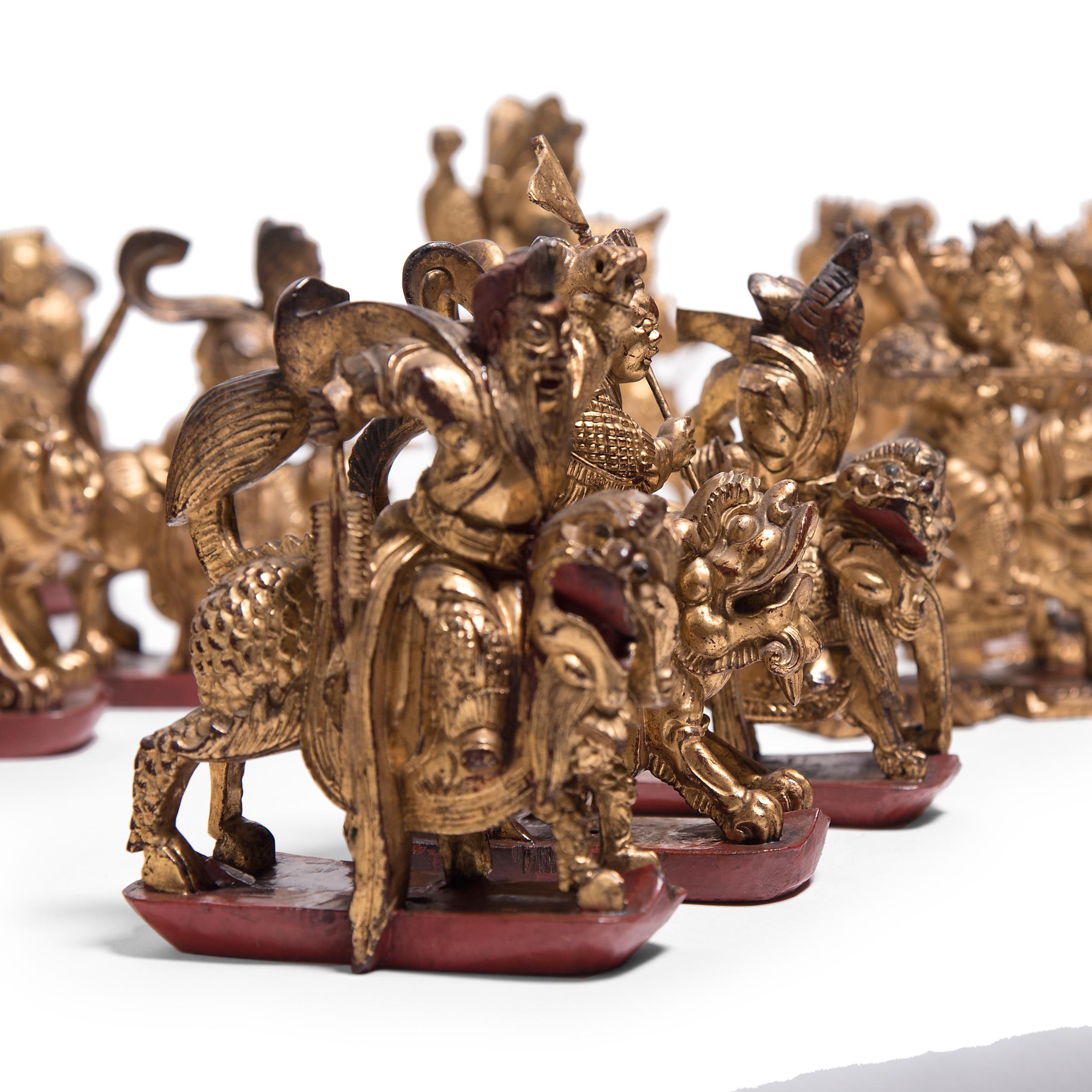 19th Century Chinese Mythical Gilt Figure with Divine Steed, circa 1850