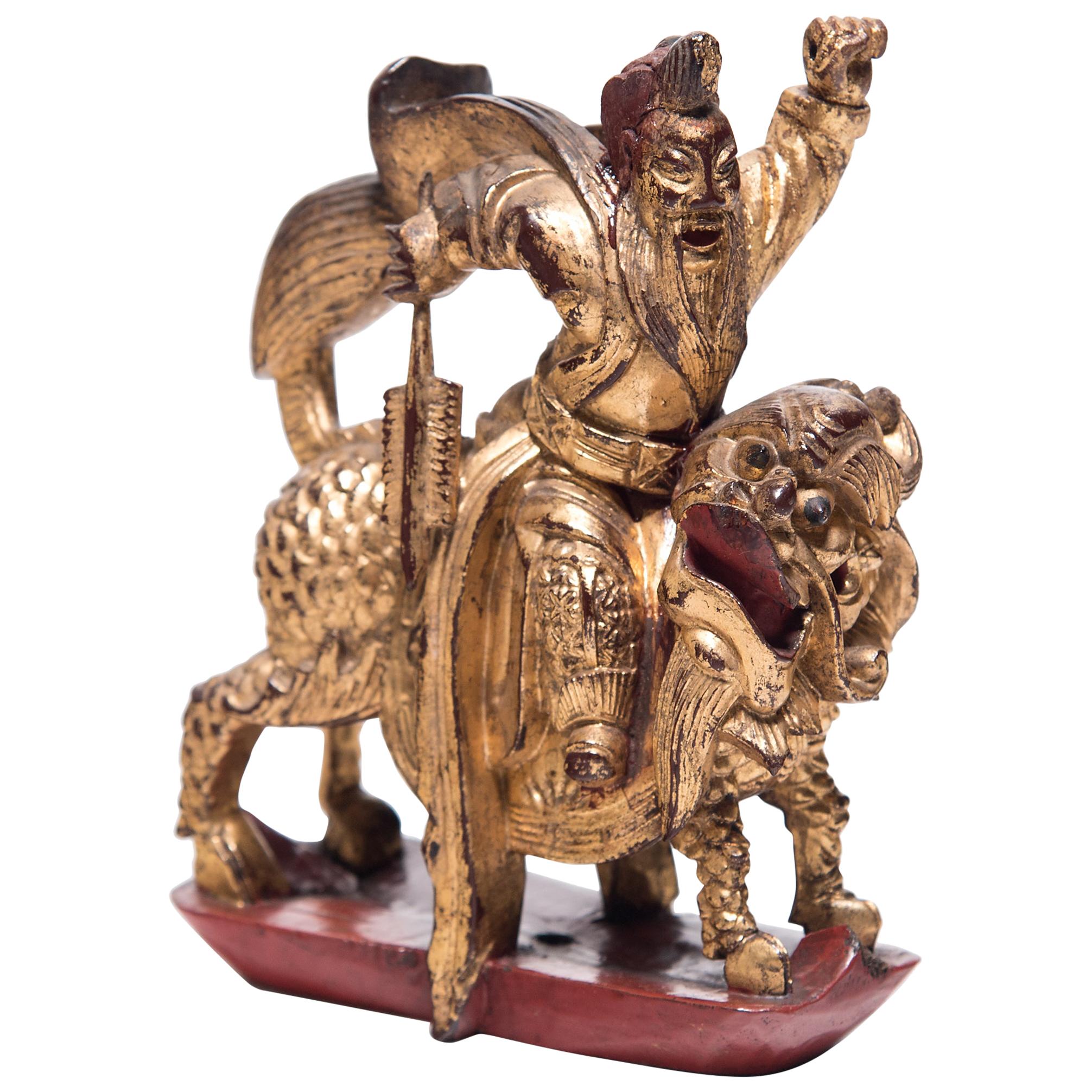 Chinese Mythical Gilt Figure with Divine Steed, circa 1850