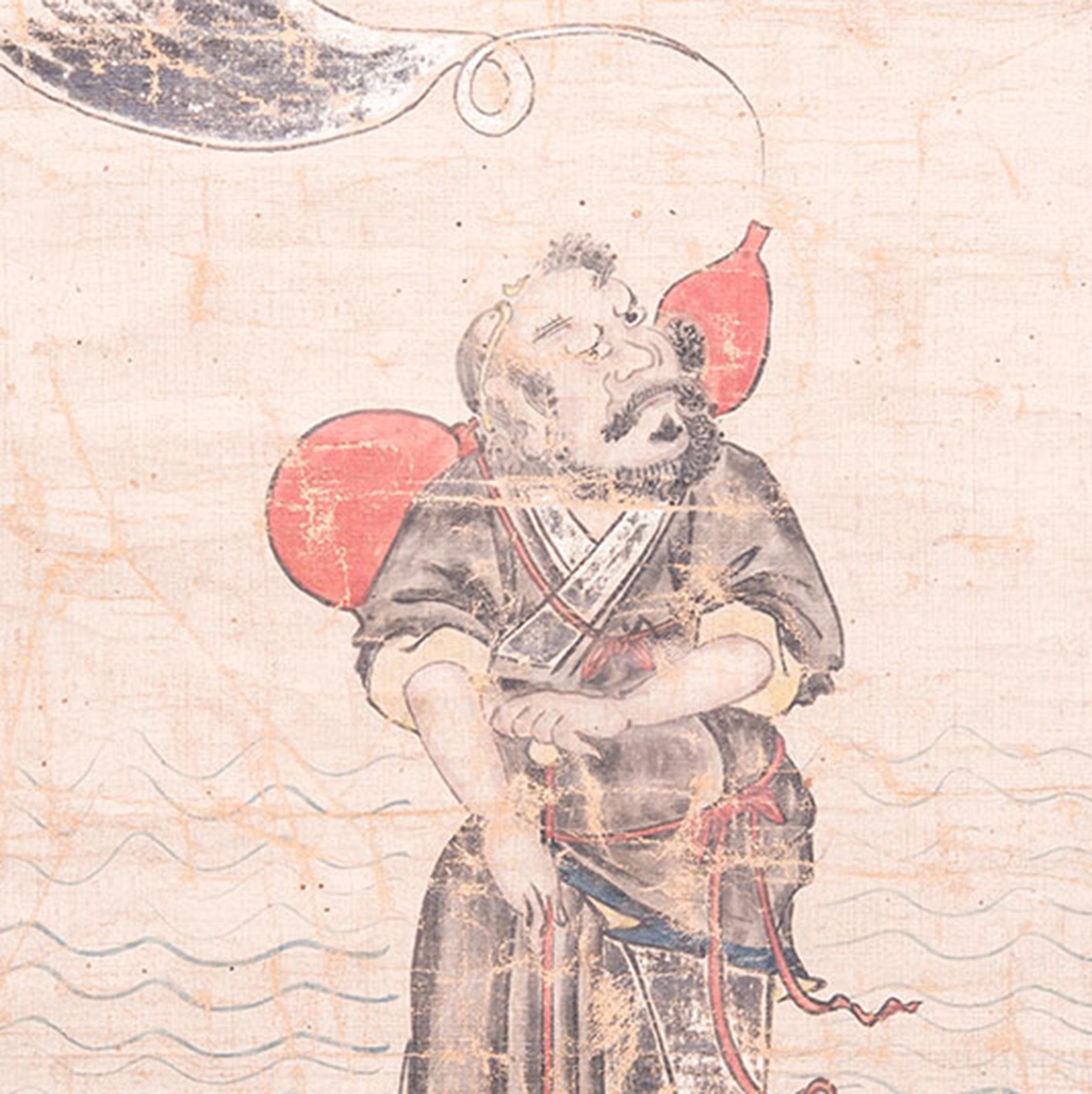 Chinesisches mythisches unsterbliches Siebdruckgemälde, um 1850 im Zustand „Gut“ im Angebot in Chicago, IL