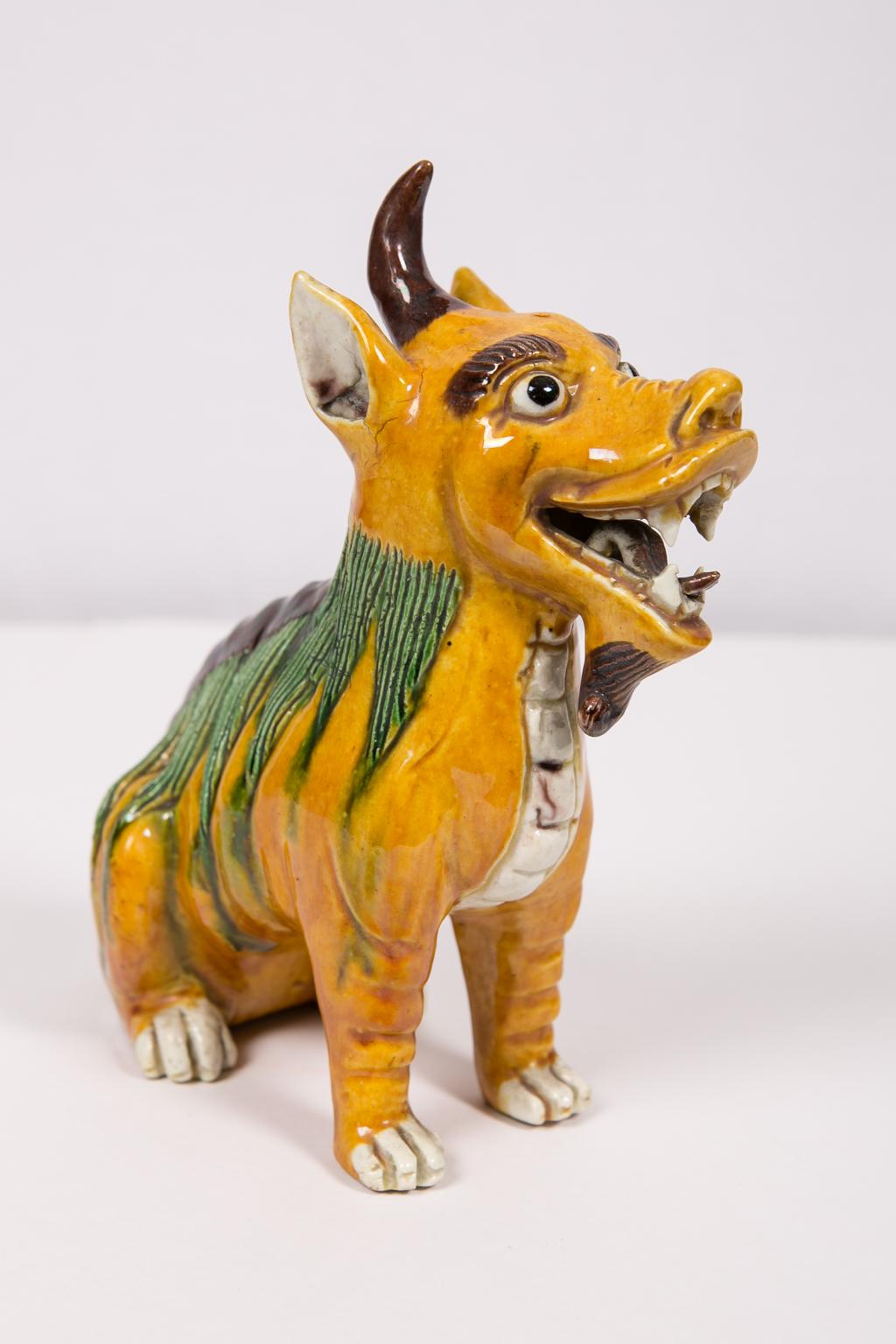 Glazed Chinese Mythical Unicorn Xiezhi Representing Justice and Wisdom