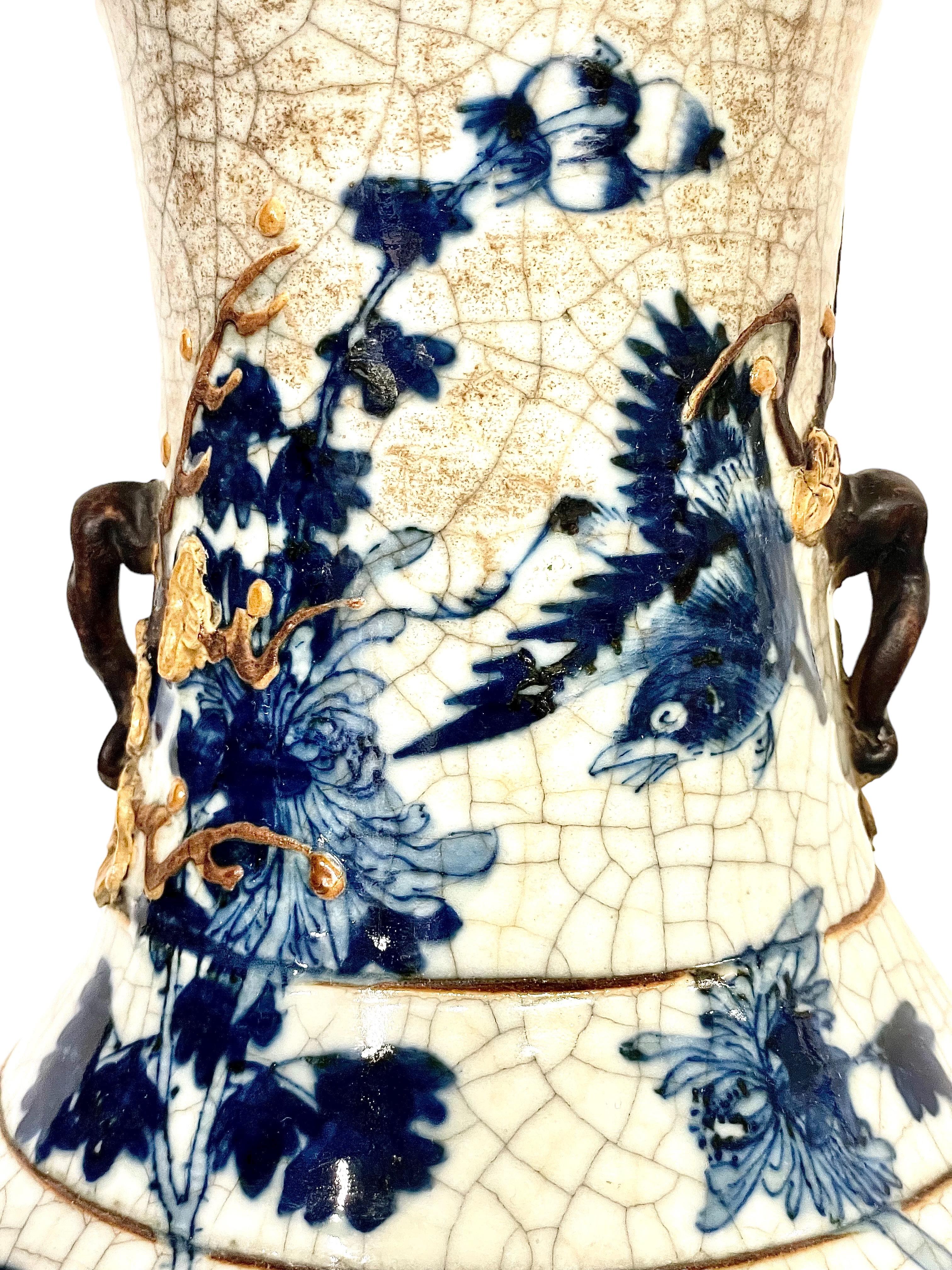 19th Century Chinese Nanjing Crackleware Blue and White Vase For Sale