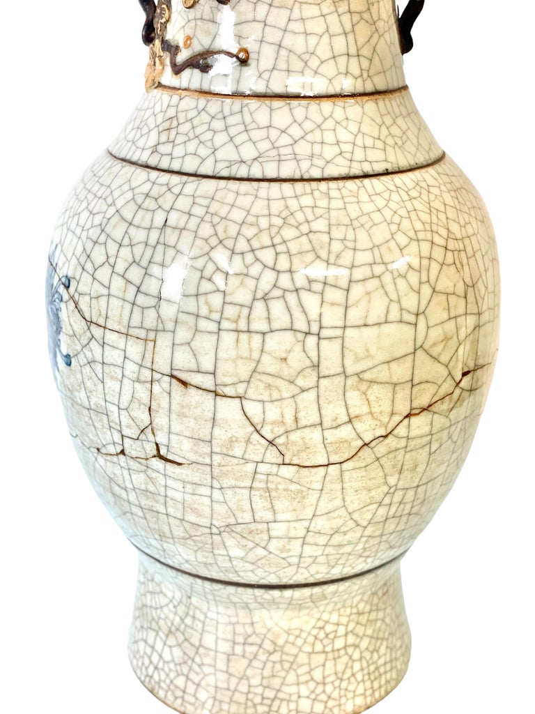 Chinese Nanjing Crackleware Blue and White Vase For Sale at 1stDibs