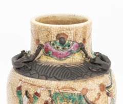 Pair of Chinese Nankin Porcelain Vases, Hand-Enameled with Warriors