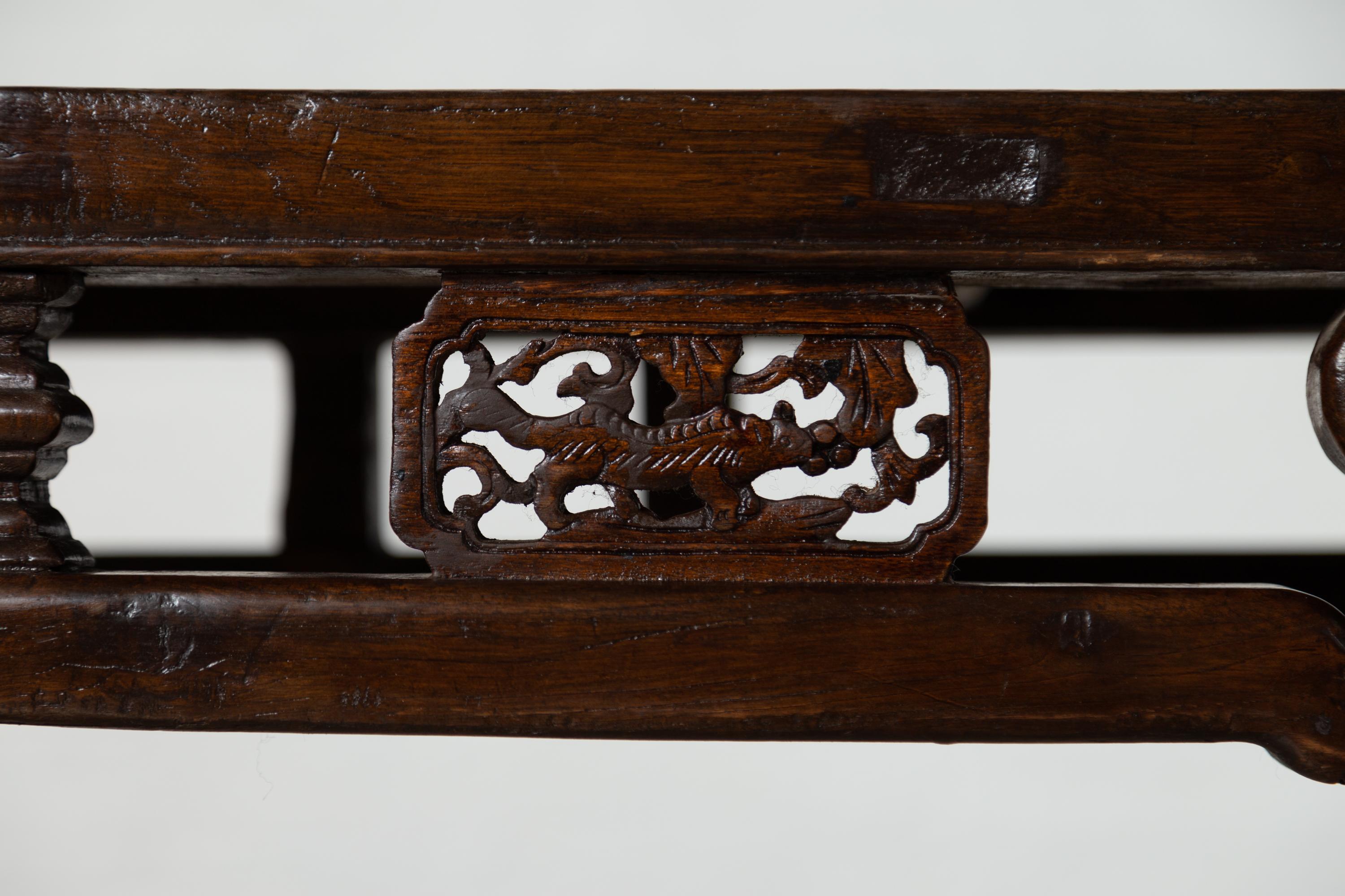 Chinese Narrow Altar Console Table with Open Fretwork Frieze and Horse Hoof Legs 5