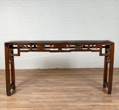 Chinese Narrow Altar Console Table with Open Fretwork Frieze and Horse Hoof Legs