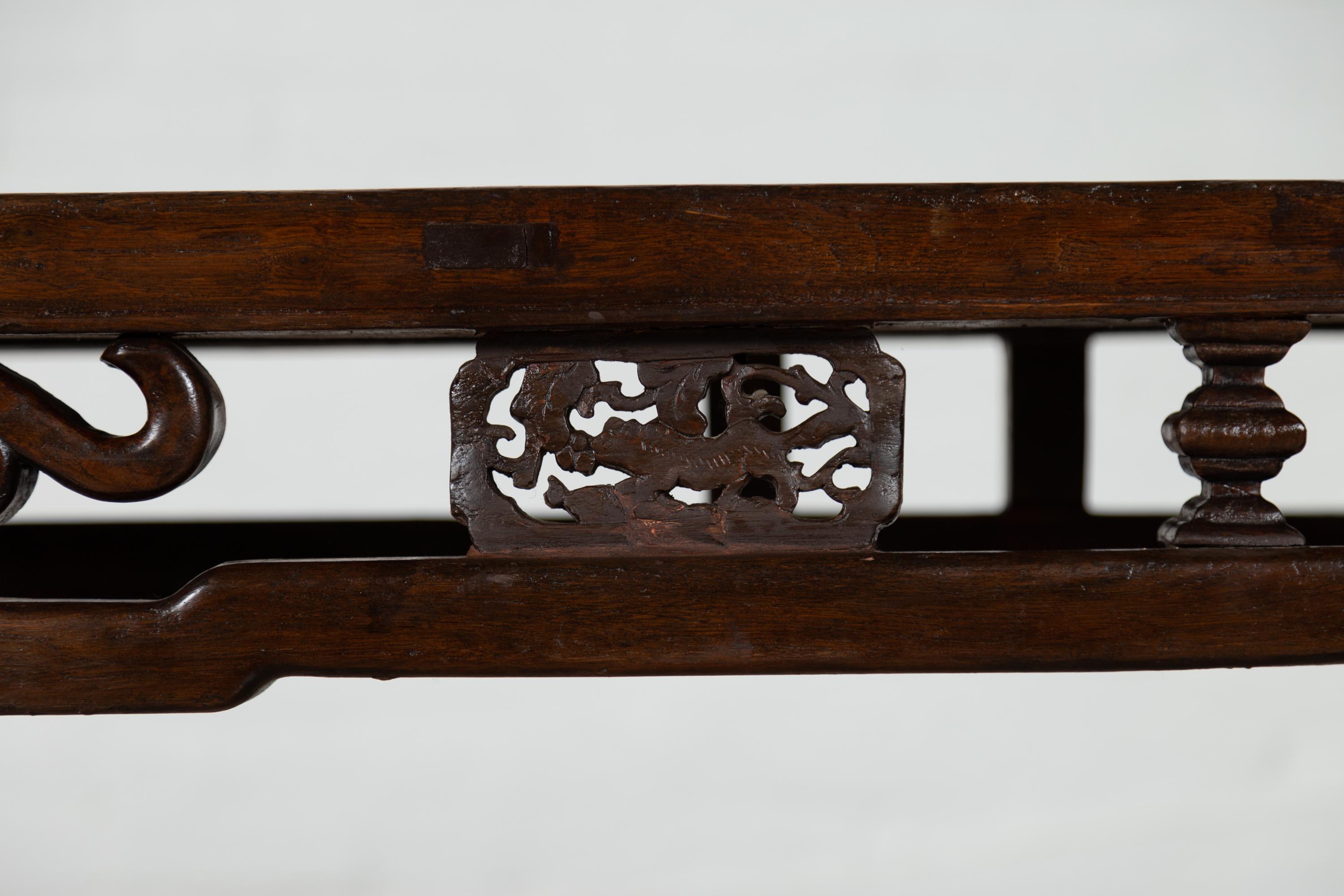 Chinese Narrow Altar Console Table with Open Fretwork Frieze and Horse Hoof Legs 3