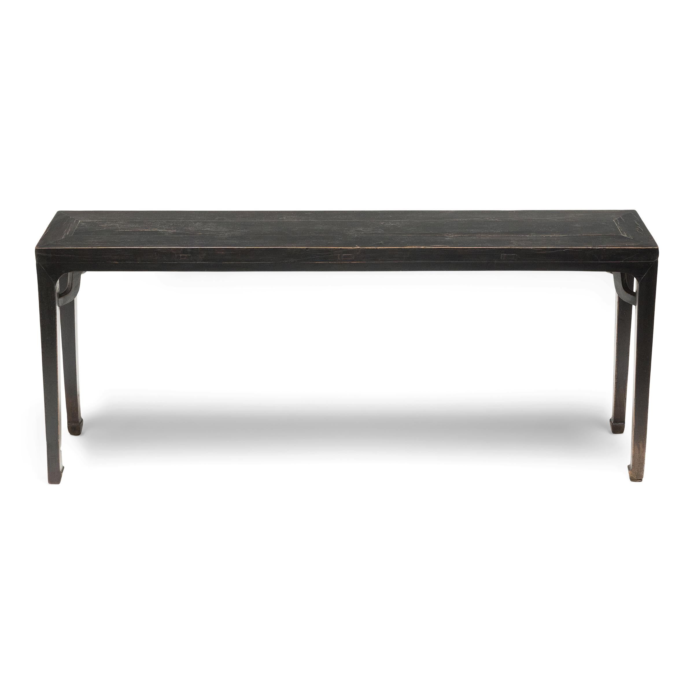 Minimalist Chinese Narrow Lacquered Walnut Table, c. 1800 For Sale