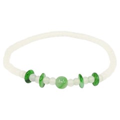 Fine Natural A Grade Translucent Icy and Green Jadeite Beaded Bracelet 6"-6.25"