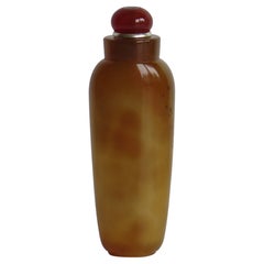 Vintage Chinese Natural Agate Stone Snuff Bottle Hand Carved with Spoon Top, circa 1940