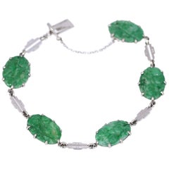 Chinese Natural Apple Carved Jade Platinum Bracelet, 1930