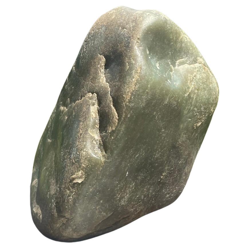 Chinese Natural Jade Khotan Scholar Rock Viewing Stone with Display Base For Sale 8