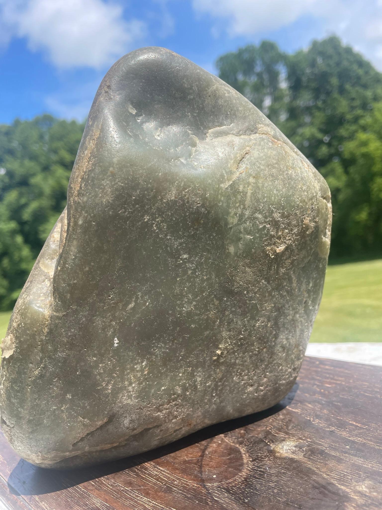 Chinese Natural Jade Khotan Scholar Rock Viewing Stone with Display Base In Good Condition For Sale In South Burlington, VT