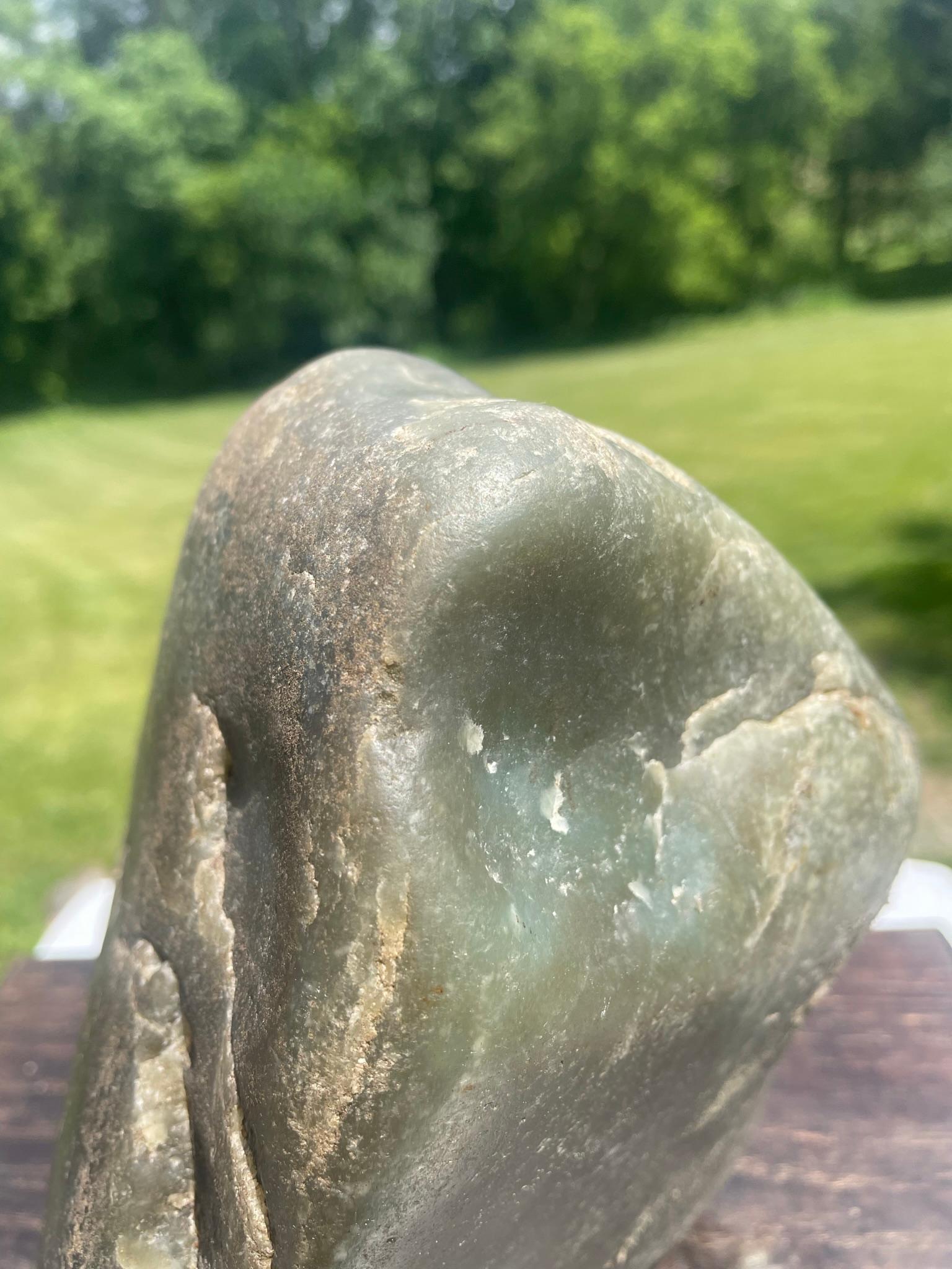20th Century Chinese Natural Jade Khotan Scholar Rock Viewing Stone with Display Base For Sale