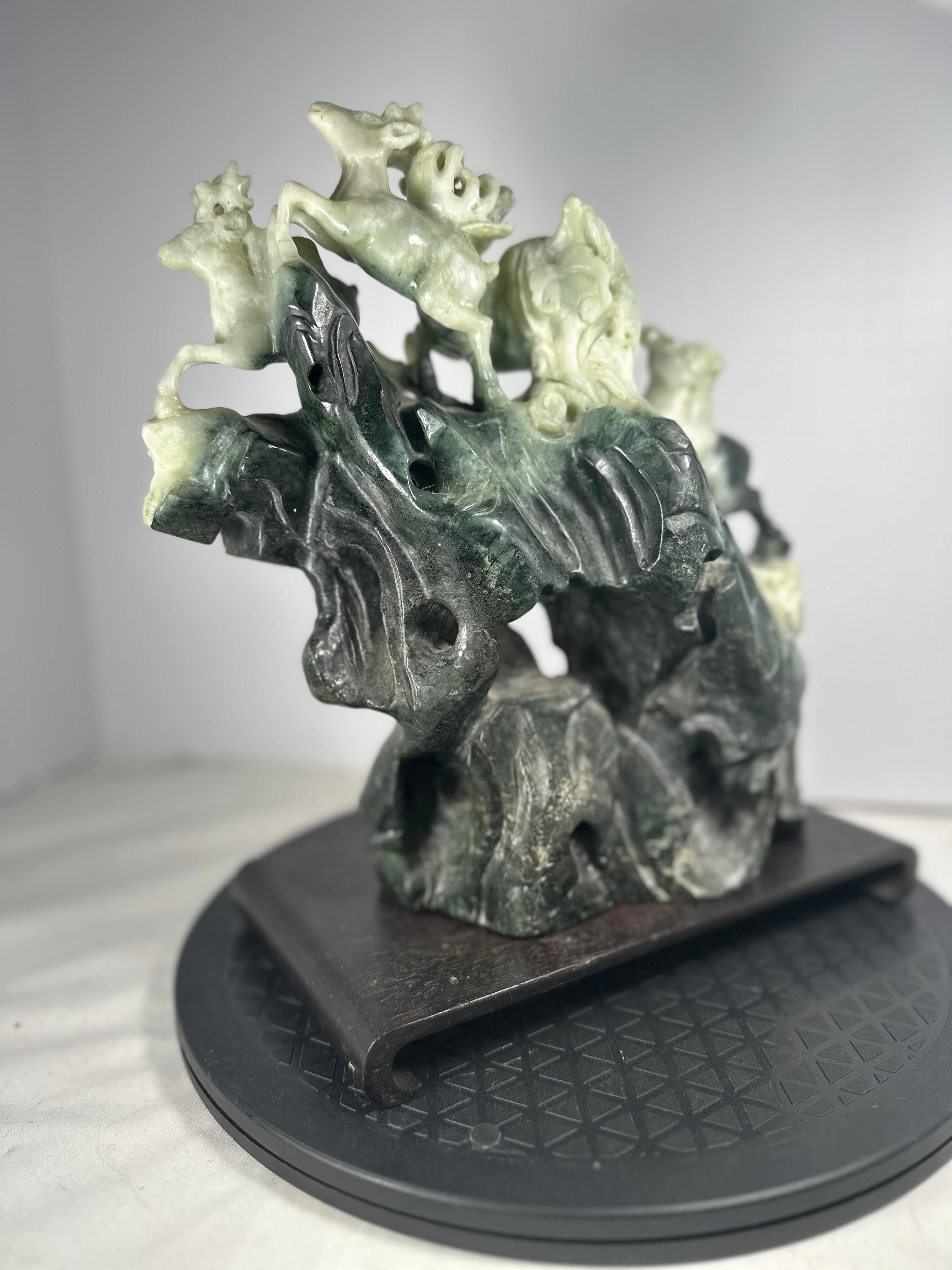 Hand-Carved Chinese Natural Large Dushan Jade Carving Qing Dynasty For Sale