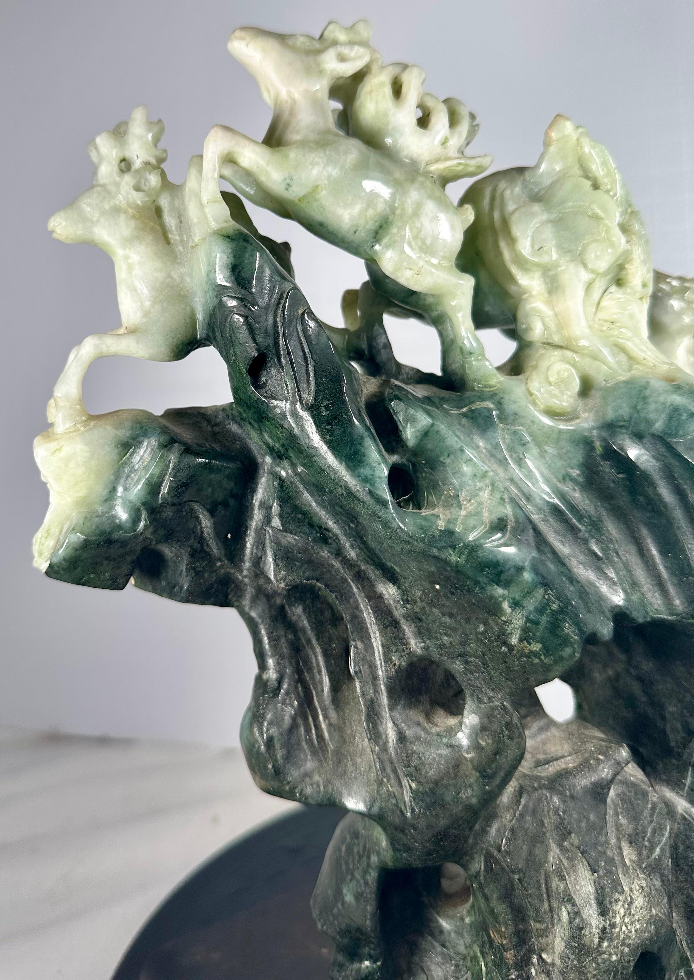 Chinese Natural Large Dushan Jade Carving Qing Dynasty In Good Condition For Sale In Vero Beach, FL