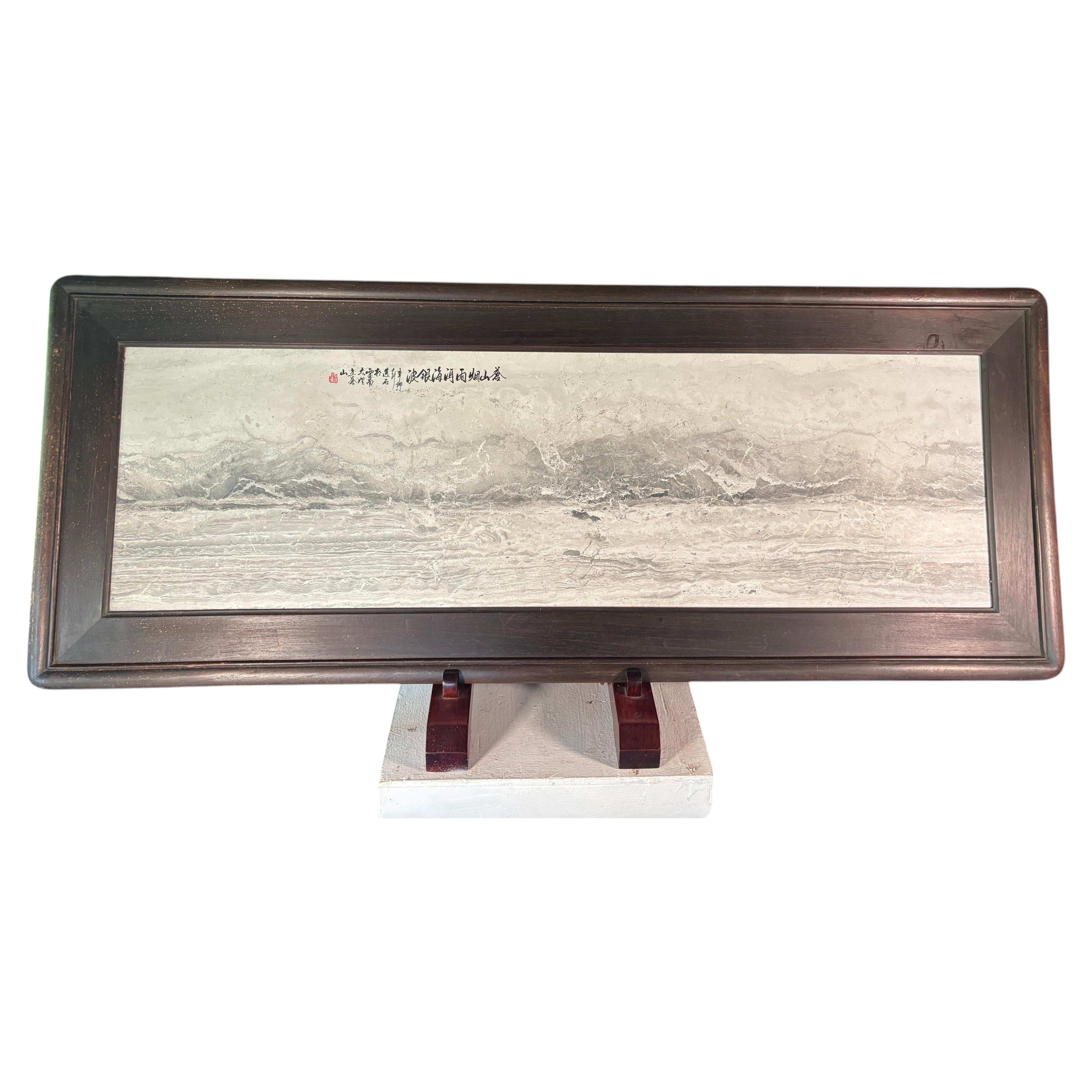 Chinese Natural Stone "Painting" Gray And White Big Mountains And Waters