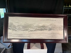 Chinese Natural Stone "Painting" Gray And White Cascading Mountains And Waters