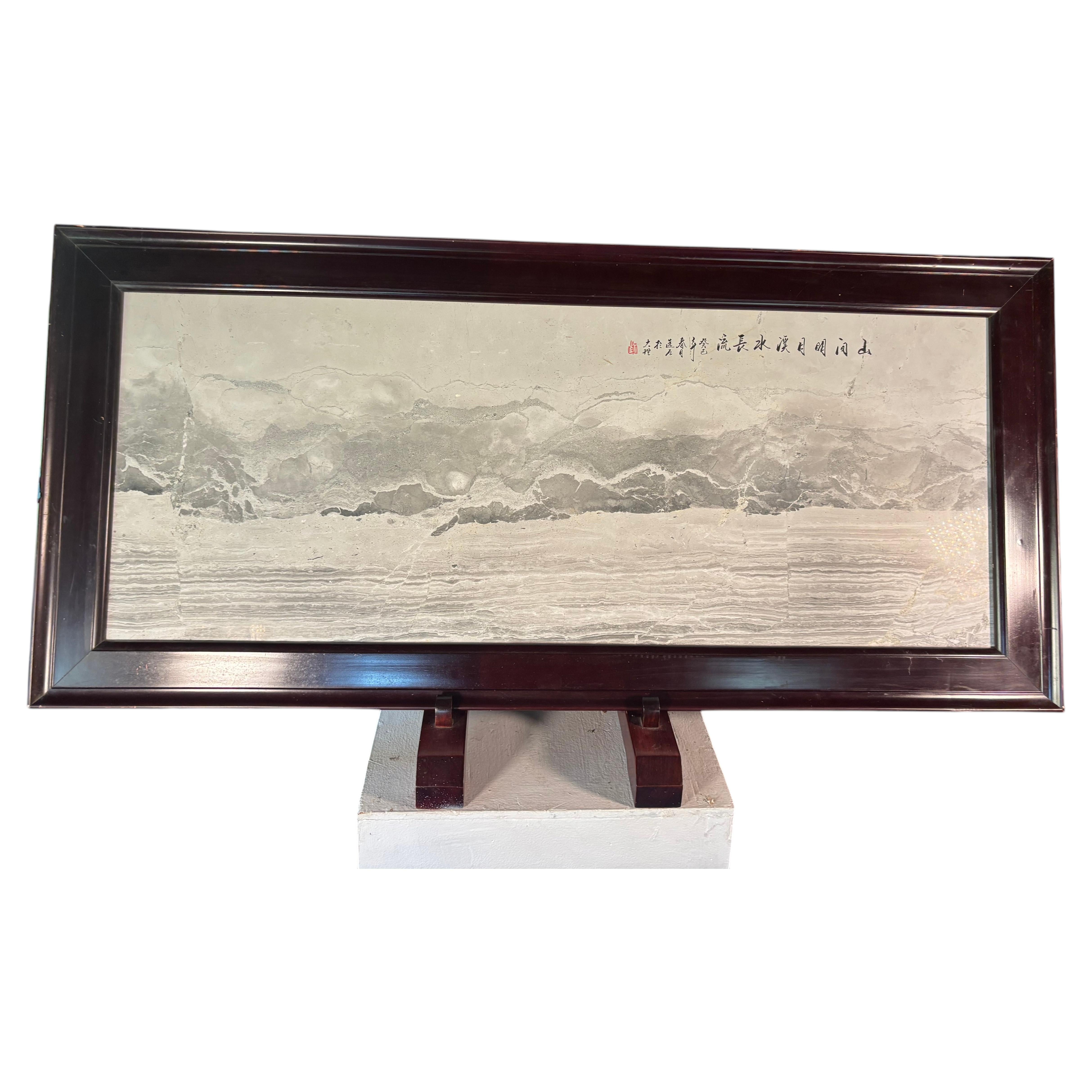 Chinese Natural Stone "Painting" Gray And White Cascading Mountains And Waters