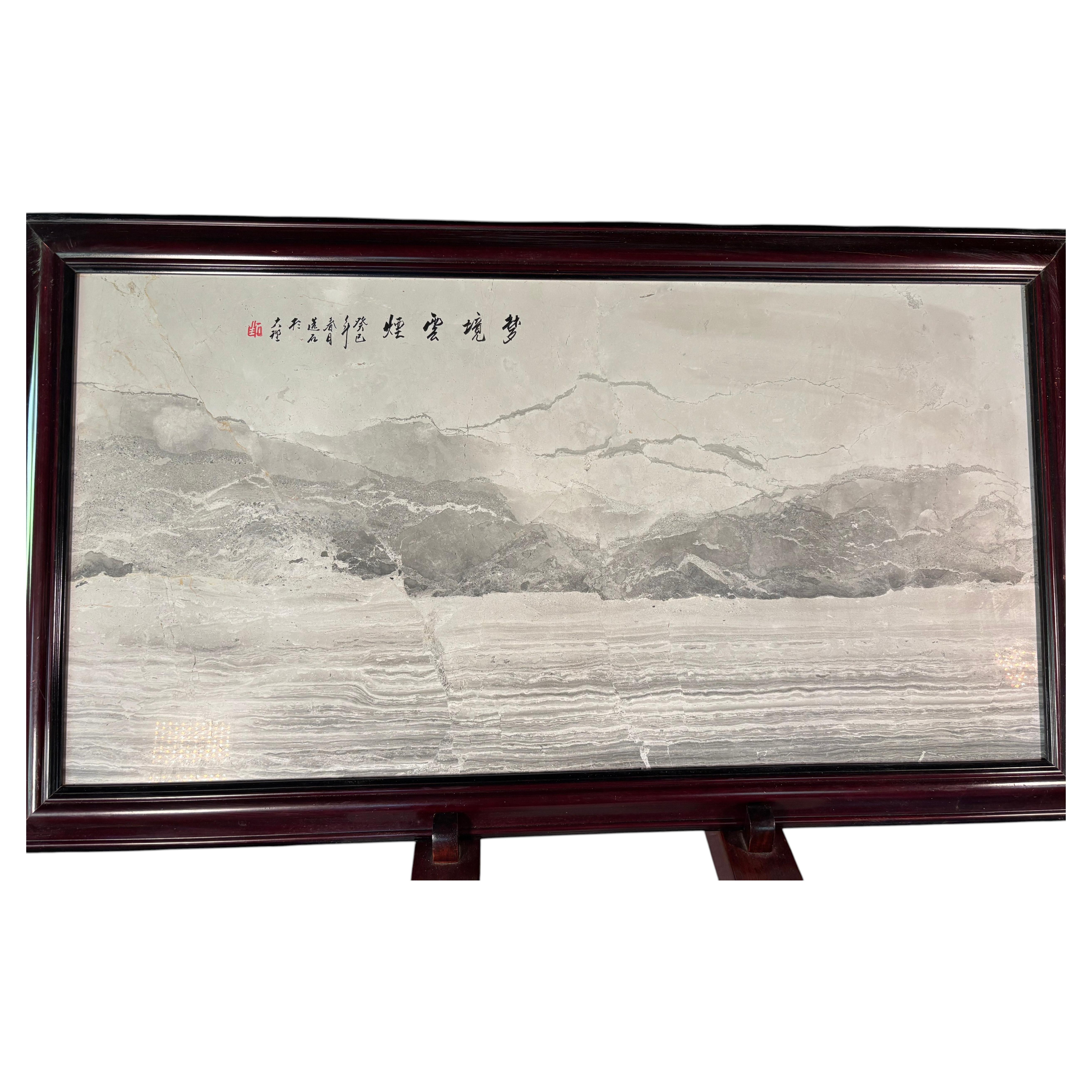Chinese Natural Stone "Painting" Gray And White Mountains And Waters