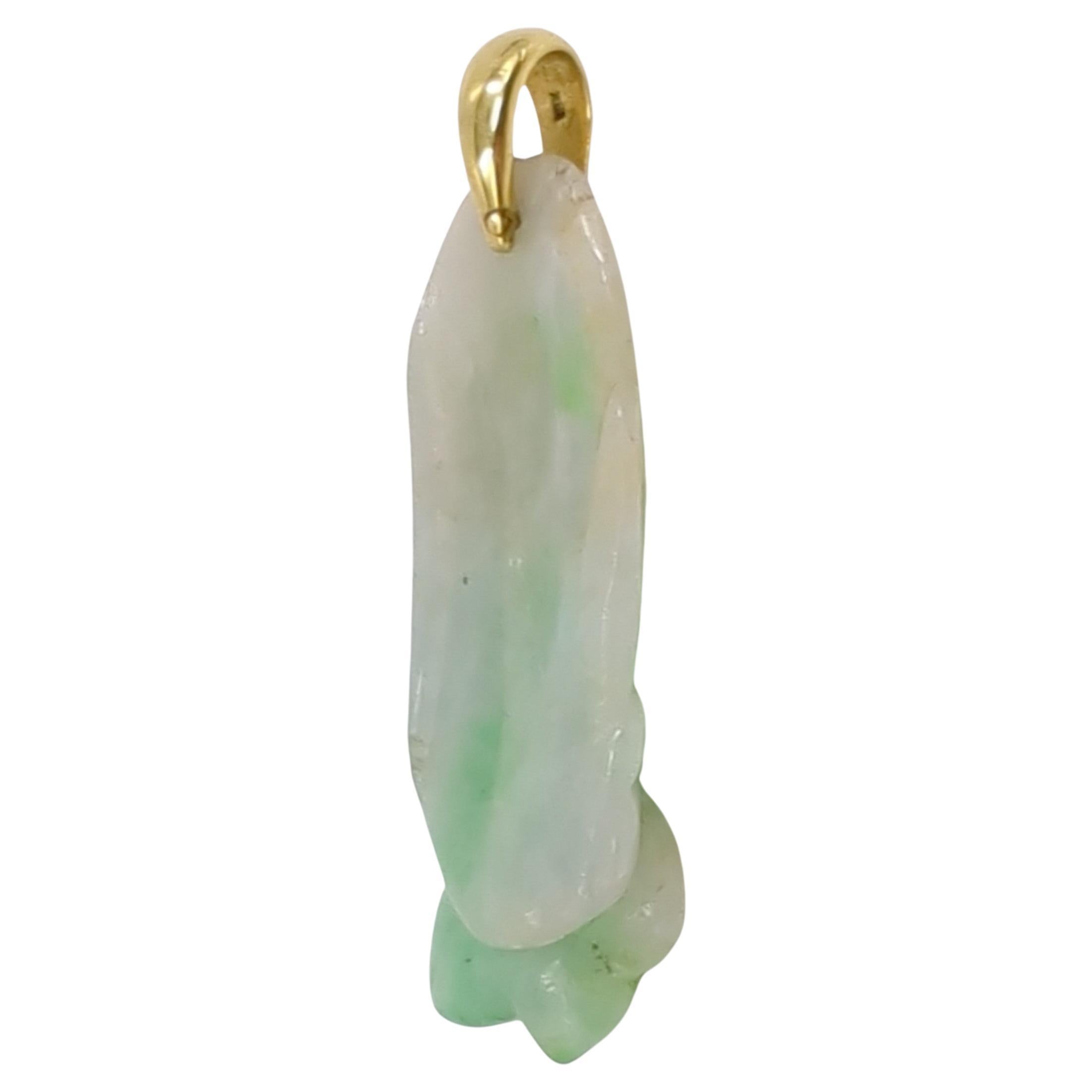Chinese Natural Untreated Apple Green Jadeite Lotus Flower Pendant 18K Gold Bale For Sale 5