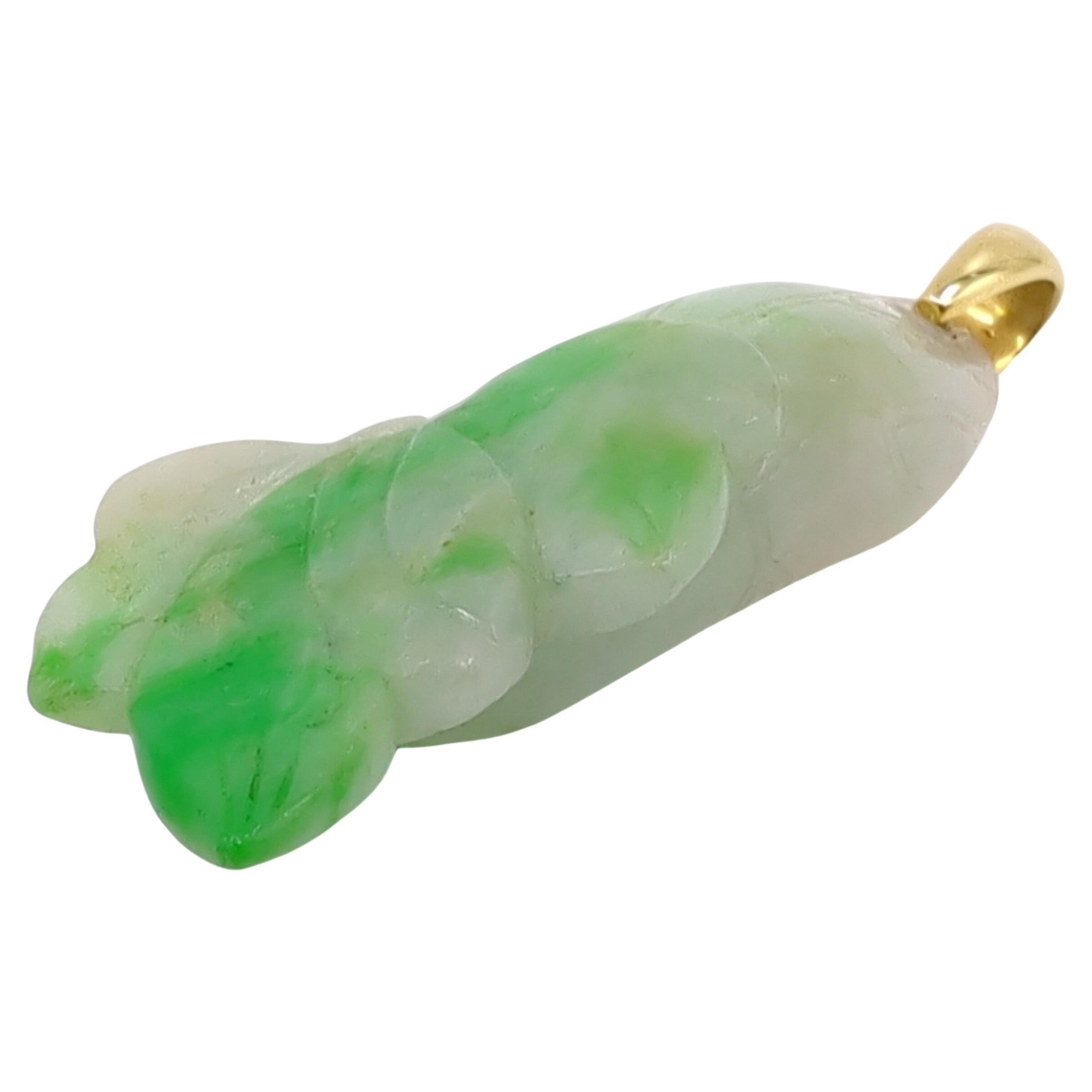 Chinese Natural Untreated Apple Green Jadeite Lotus Flower Pendant 18K Gold Bale For Sale 6