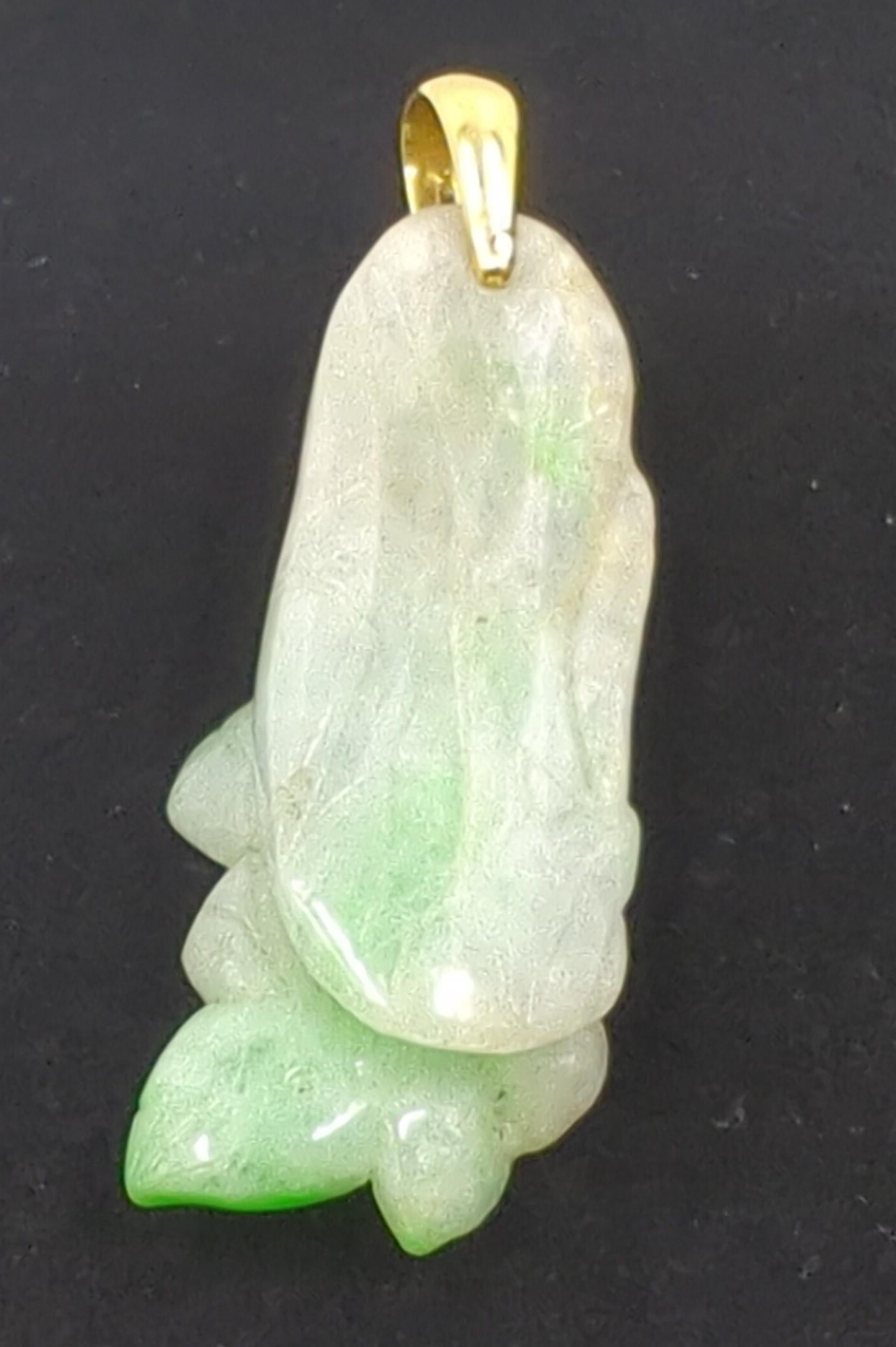 Chinese Natural Untreated Apple Green Jadeite Lotus Flower Pendant 18K Gold Bale For Sale 8