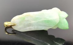 Chinese Natural Untreated Apple Green Jadeite Lotus Flower Pendant 18K Gold Bale