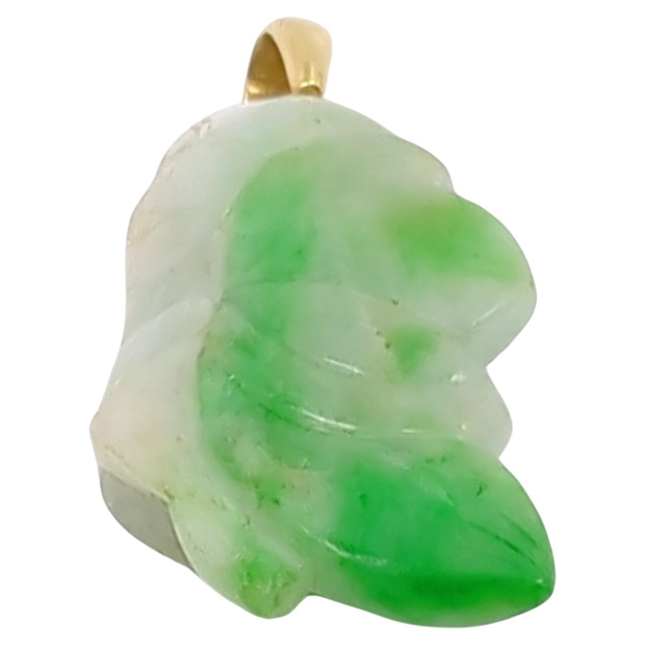 Women's Chinese Natural Untreated Apple Green Jadeite Lotus Flower Pendant 18K Gold Bale For Sale