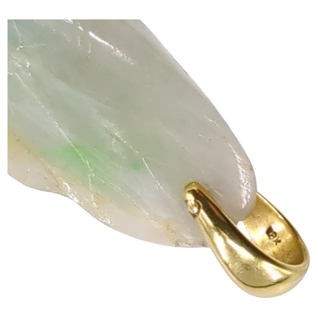 Chinese Natural Untreated Apple Green Jadeite Lotus Flower Pendant 18K Gold Bale For Sale 3