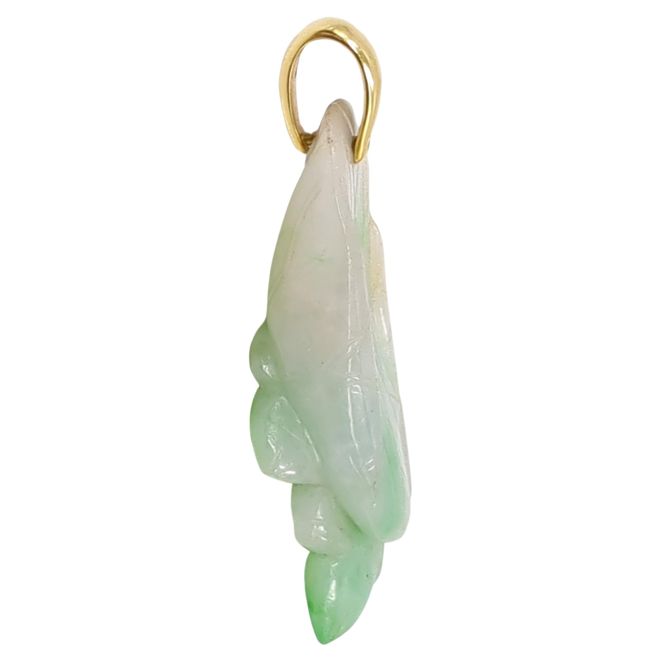 Chinese Natural Untreated Apple Green Jadeite Lotus Flower Pendant 18K Gold Bale For Sale 4