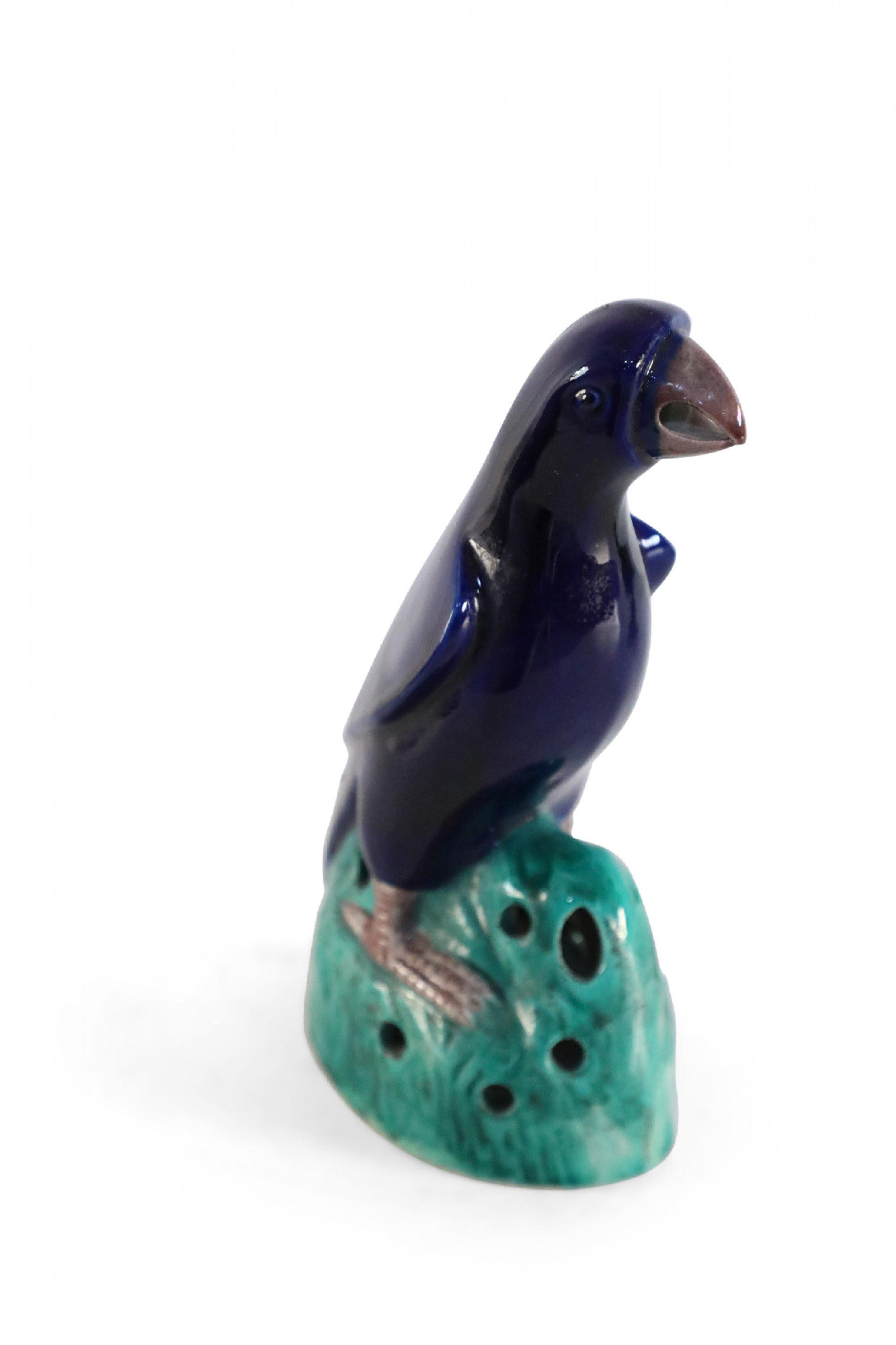 Chinese Navy Glazed Porcelain Parrot Statue For Sale 2