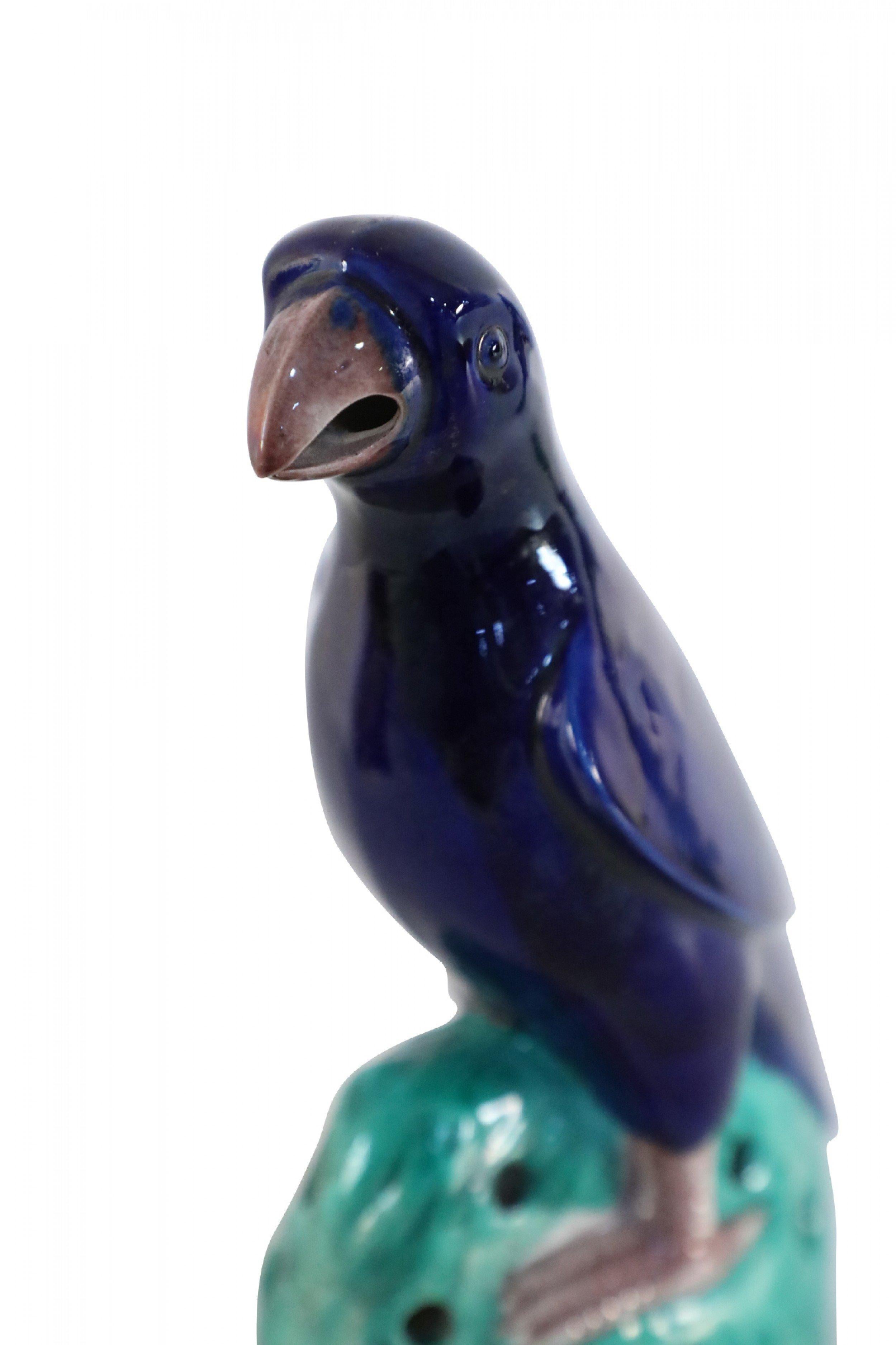 Chinese Navy Glazed Porcelain Parrot Statue For Sale 4