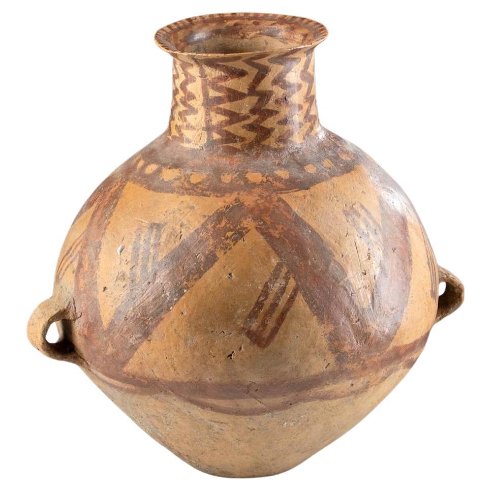 Asian Chinese Neolithic Majiayao Bichrome Jar w/ Handles For Sale