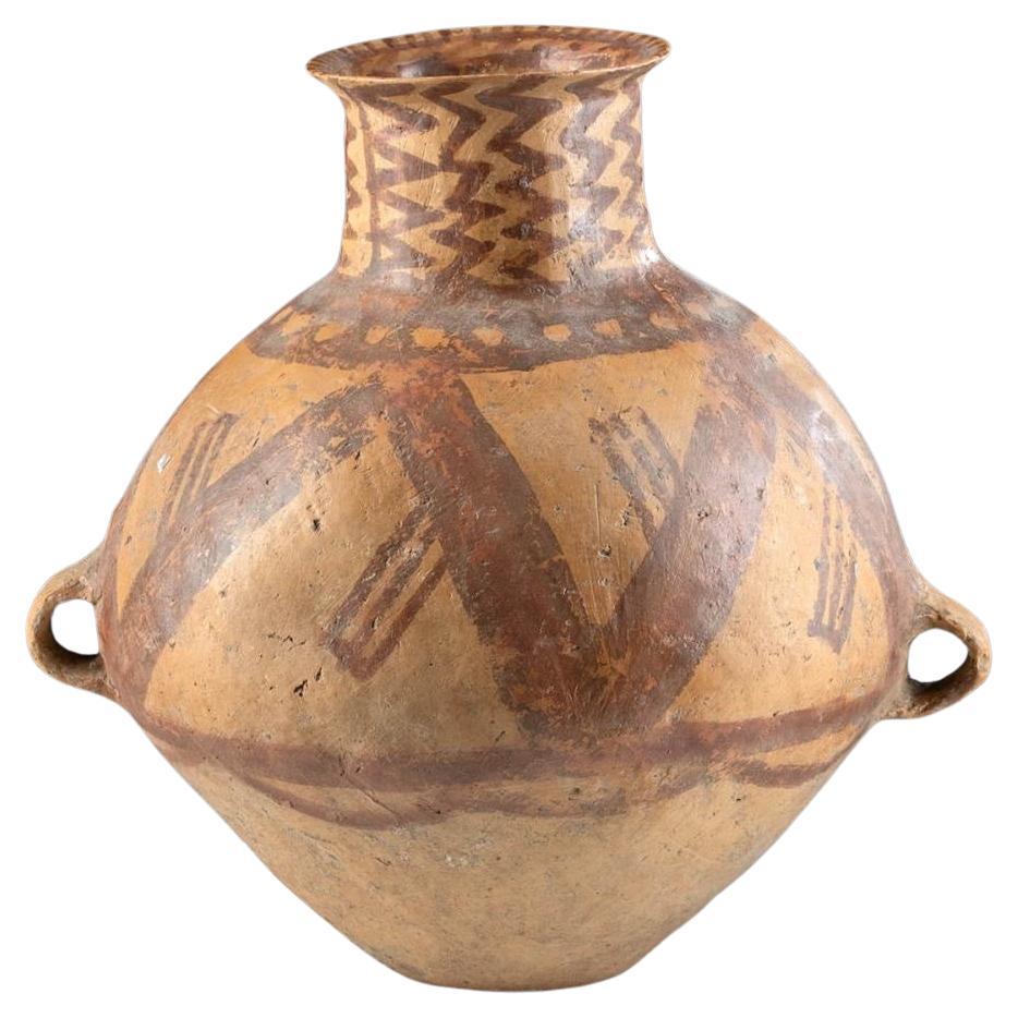 Chinese Neolithic Majiayao Bichrome Jar w/ Handles For Sale