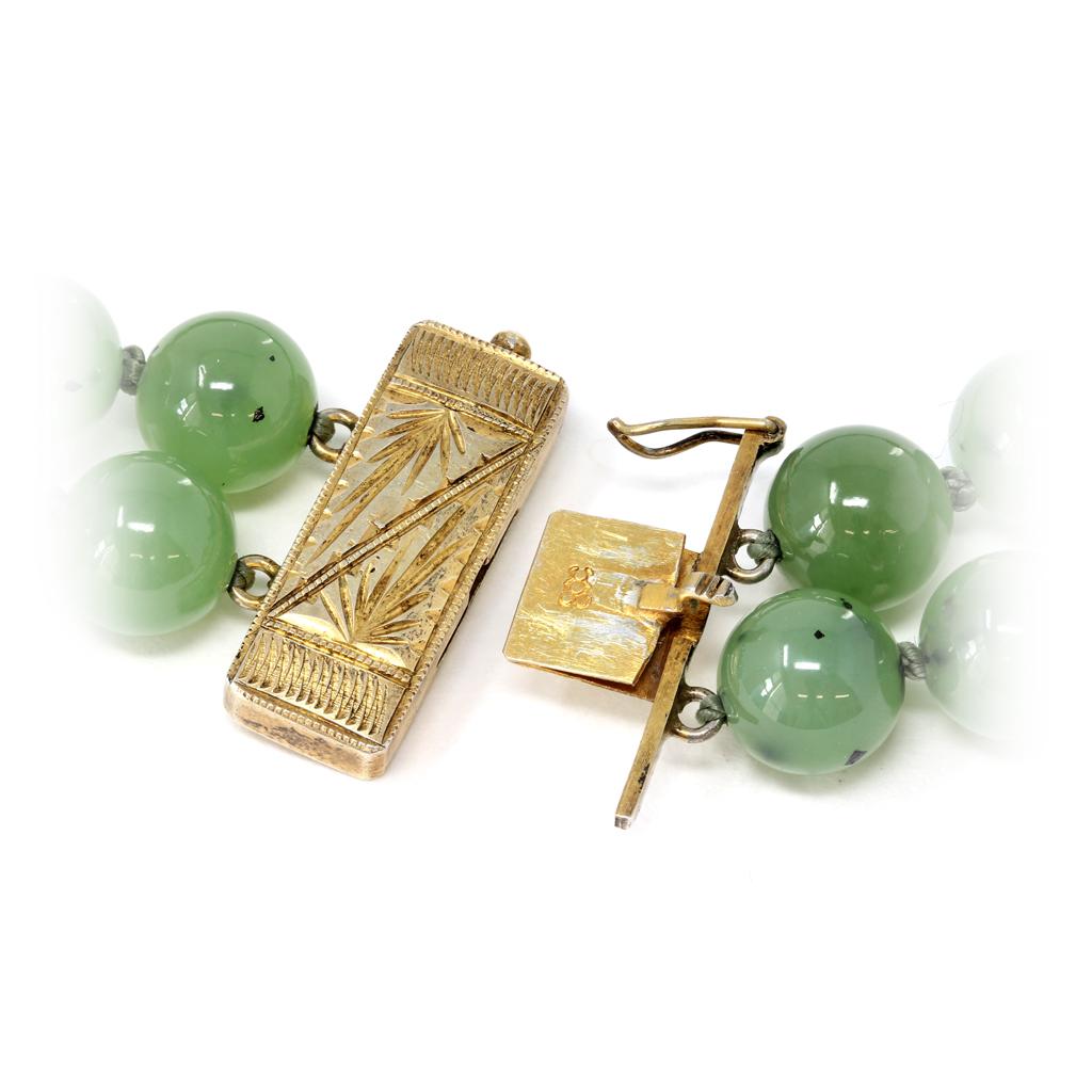 Chinesische Nephrit-Perlen und Jadeit auf Vermeil Spacers Doppelreihige Halskette für Damen oder Herren im Angebot