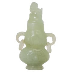 Vase couvert archaïque chinois en jade néphrite, dynastie Qing