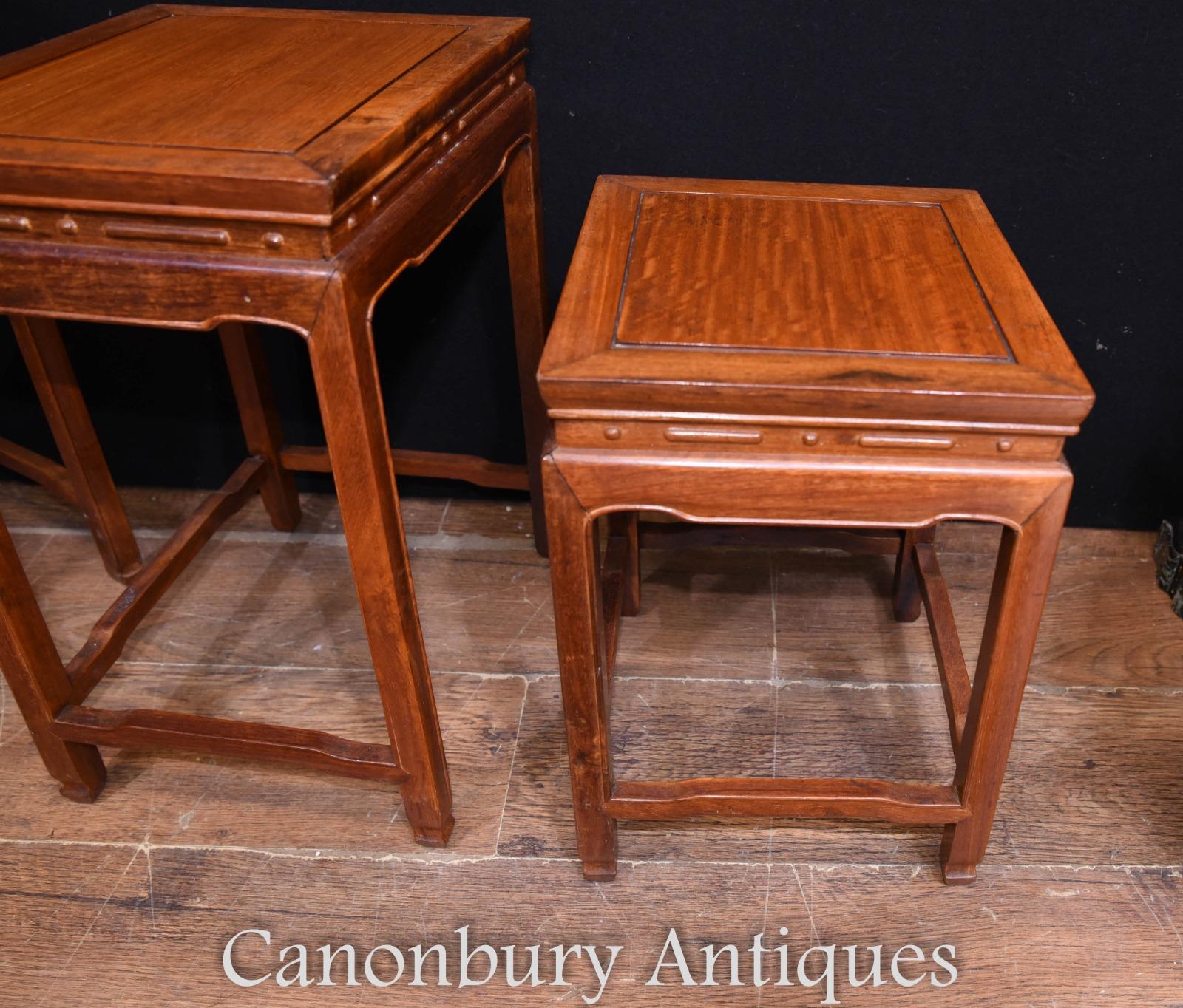 - Nest of four Chinese hardwood side tables.
- Quartetto tables so handy for drinks parties.
- Viewings available by appointment.
- Offered in great shape ready for home use right away.
 