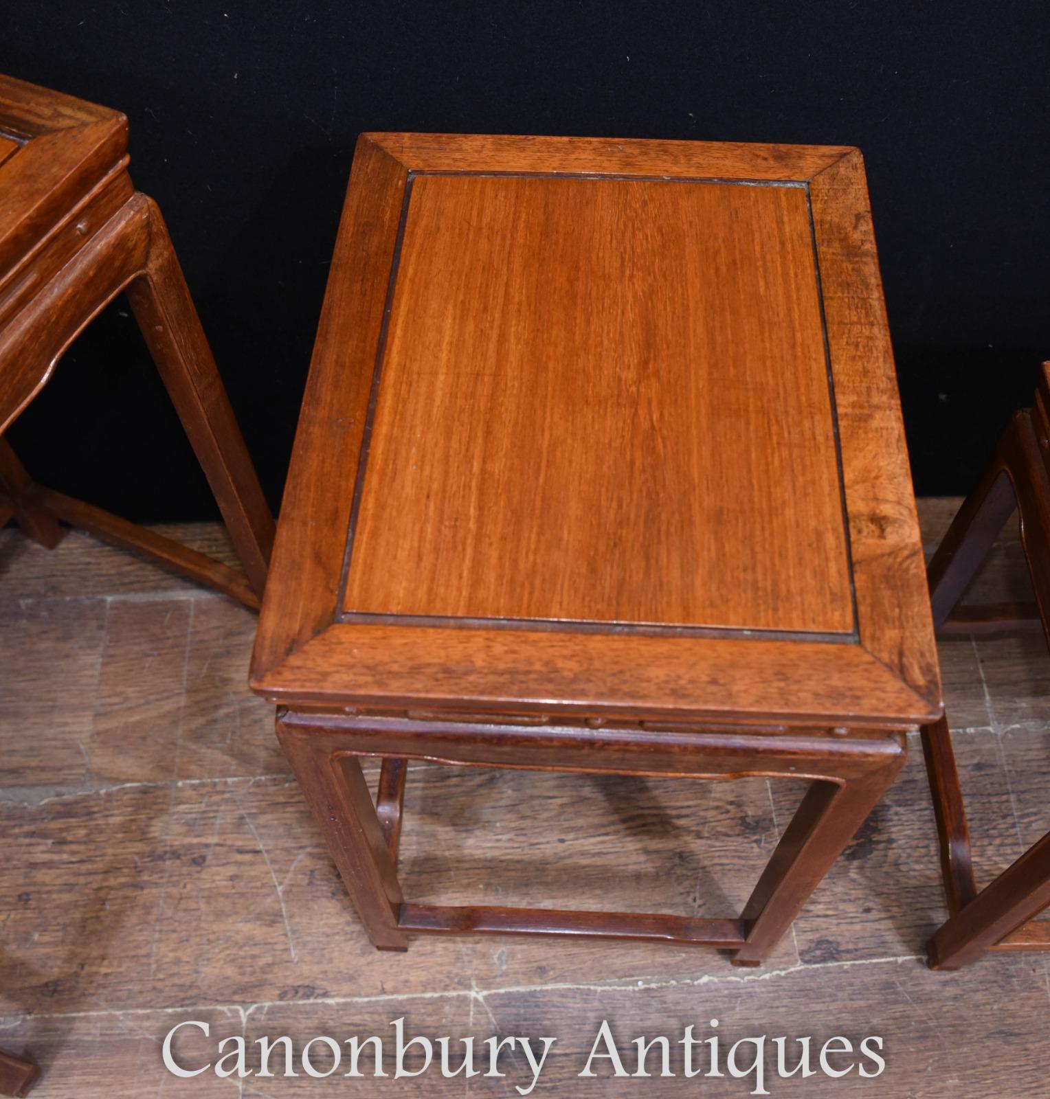 Chinese Nest of Tables Set of 4 Quartetto Hardwood In Good Condition For Sale In Potters Bar, GB