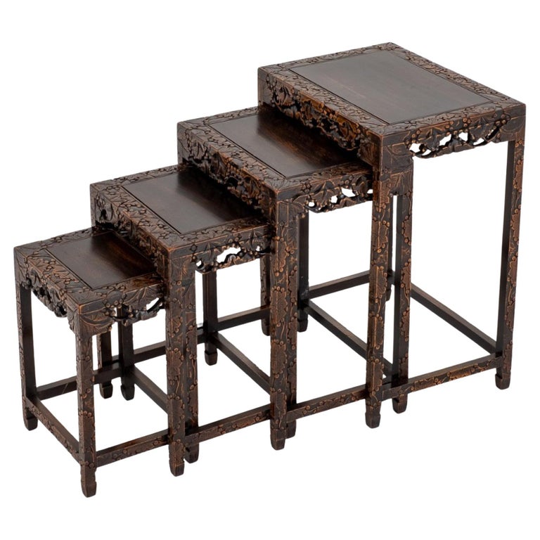 Chinese Nest Tables Hardwood Antique Quartetto For Sale at 1stDibs