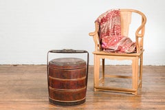 Chinese Nested Bamboo Food Basket with Hand-Painted Décor and Large Handle
