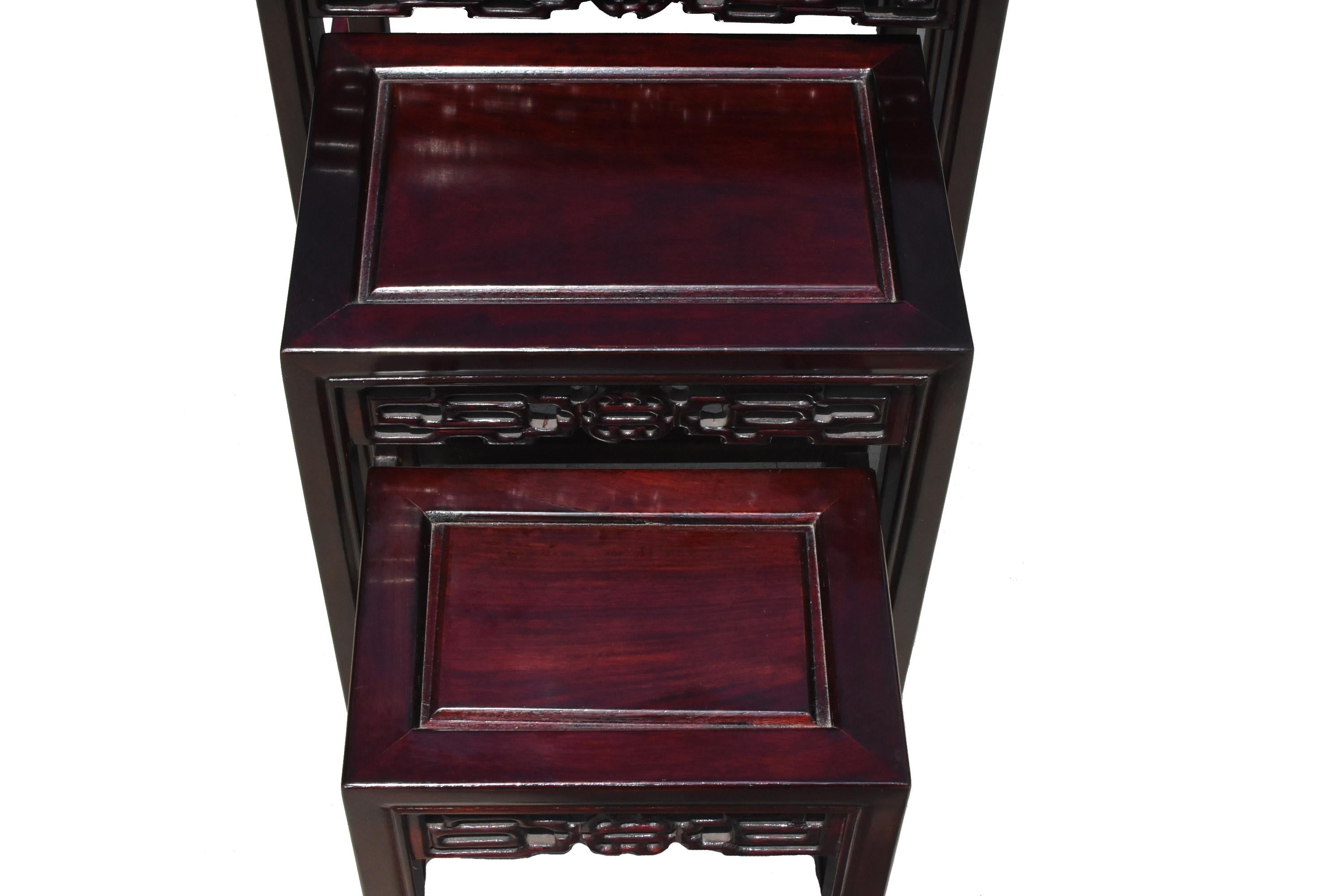 Hand-Carved Chinese Nesting Tables Set of Four Solid Rosewood