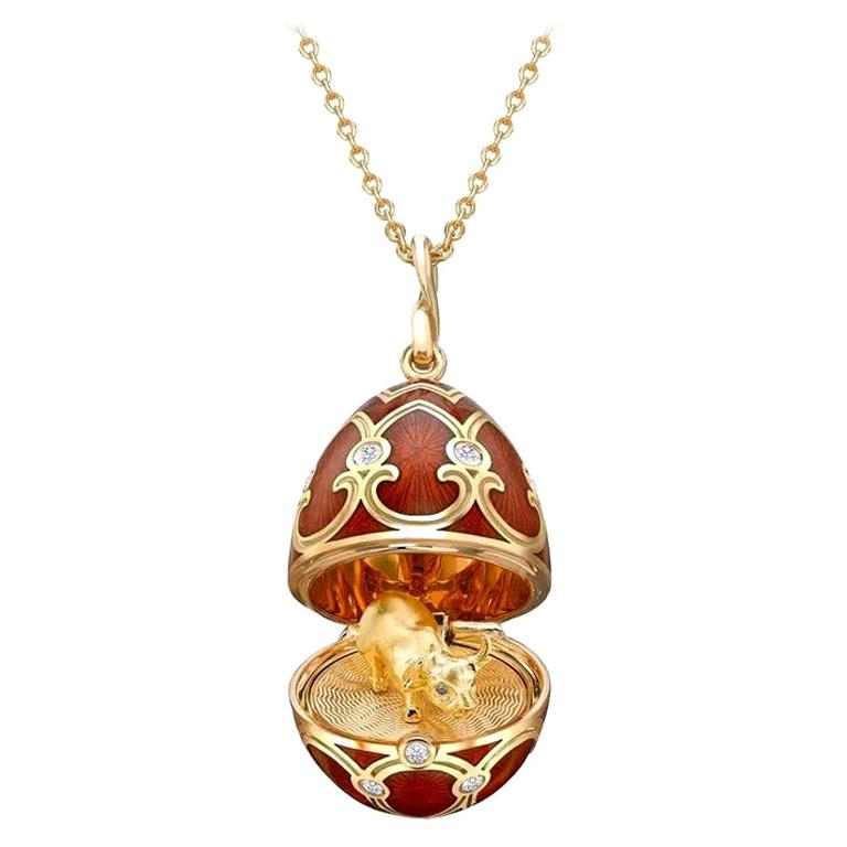 Fabergé Chinese New Year Heritage Ox Yellow Gold Red Enamel Locket For Sale