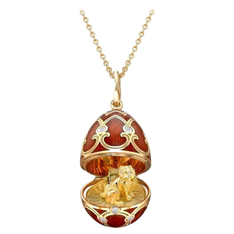 Faberg�é Chinese New Year Heritage Tiger Yellow Gold Red Enamel Locket For Sale