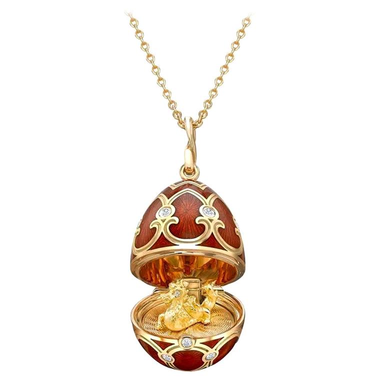 Fabergé Chinese New Year Heritage Dragon Yellow Gold Red Enamel Locket For Sale