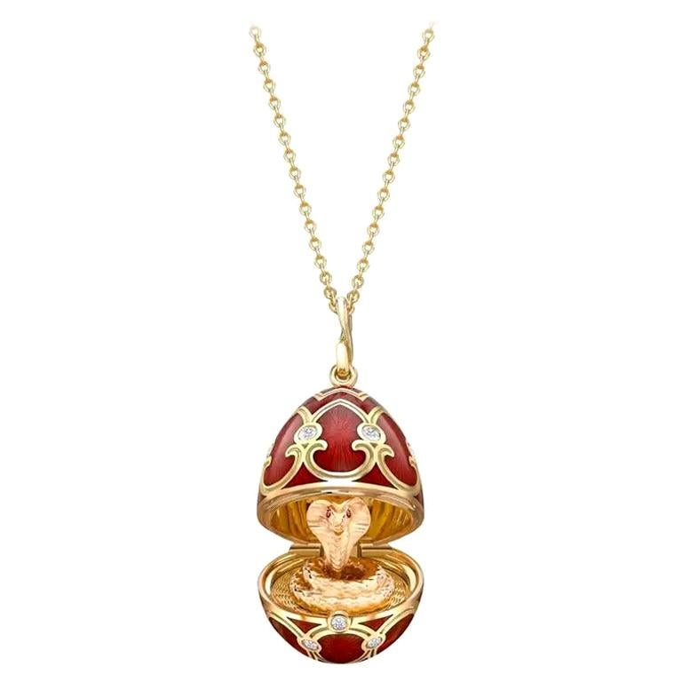 Faberg�é Chinese New Year Heritage Snake Yellow Gold Red Enamel Locket For Sale