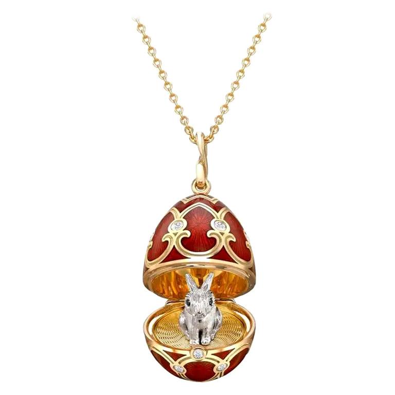 Fabergé Chinese New Year Heritage Rabbit Yellow Gold Red Enamel Locket For Sale