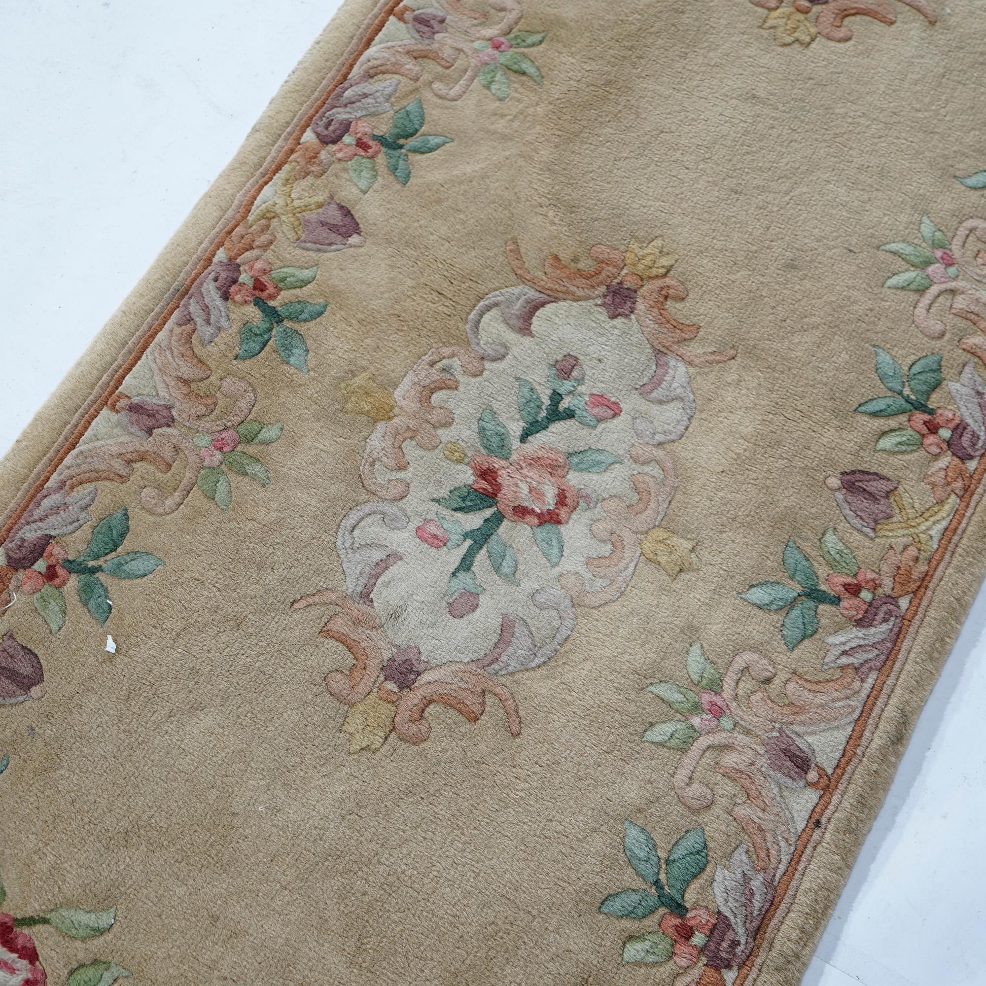 Chinese Nichols Oriental Triple Medallion Floral Wool Rug Runner 20th C In Good Condition For Sale In Big Flats, NY