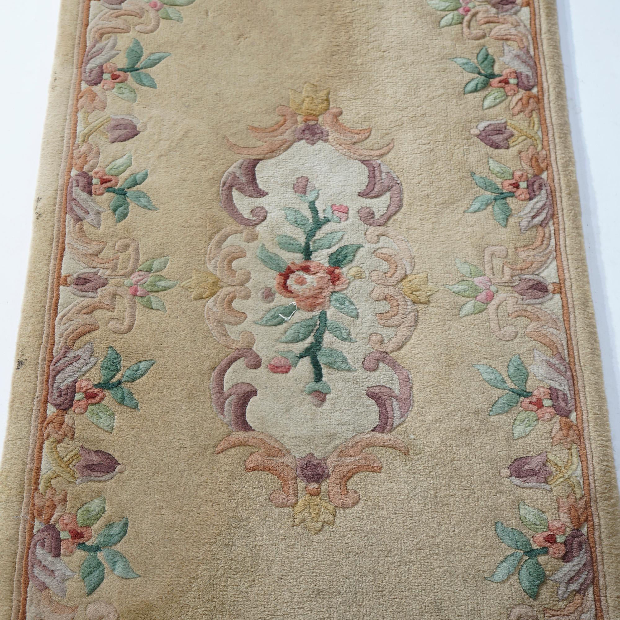 20th Century Chinese Nichols Oriental Triple Medallion Floral Wool Rug Runner 20th C For Sale