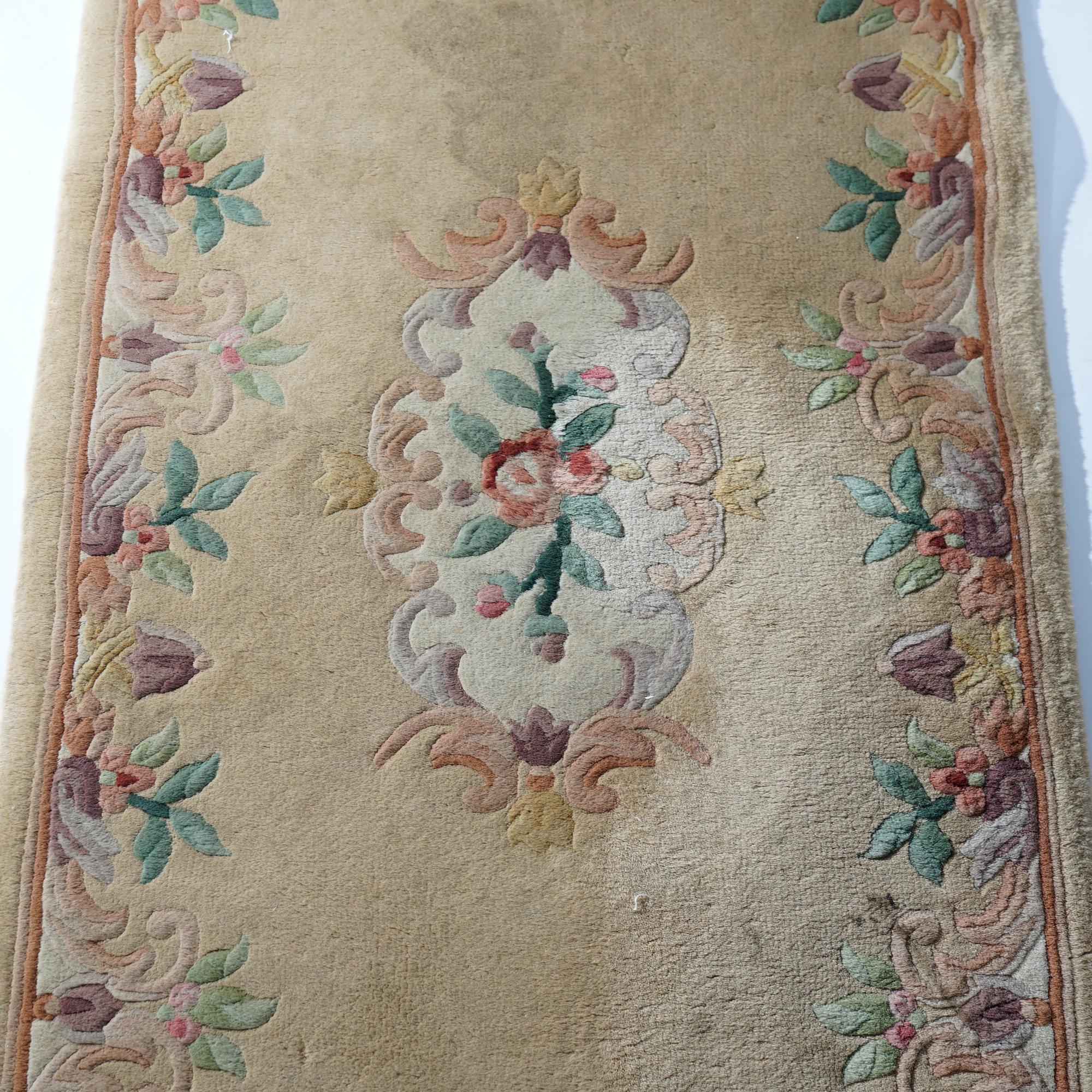 Chinese Nichols Oriental Triple Medallion Floral Wool Rug Runner 20th C For Sale 1